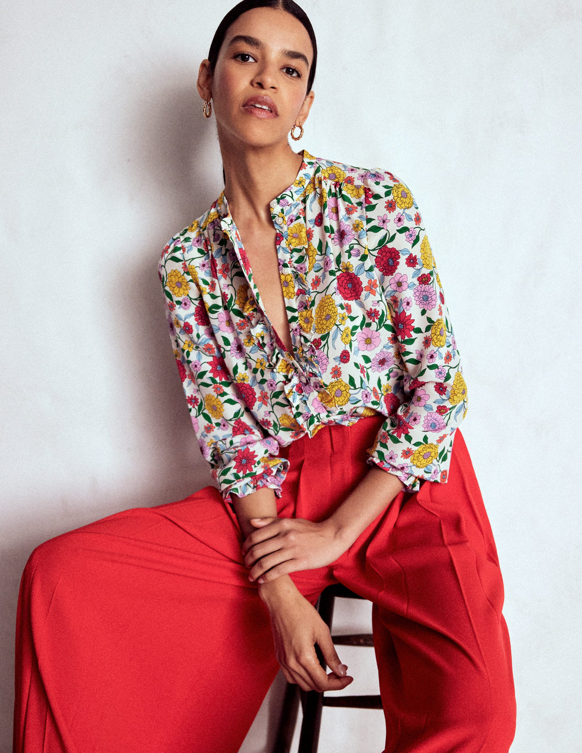 Alice Frill Front Silk Top-Multi, Dahlia Trail - Image 1