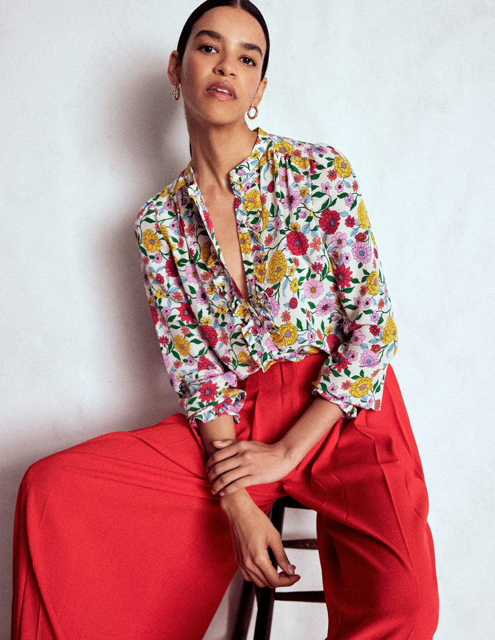 Alice Frill Front Silk Top-Multi, Dahlia Trail