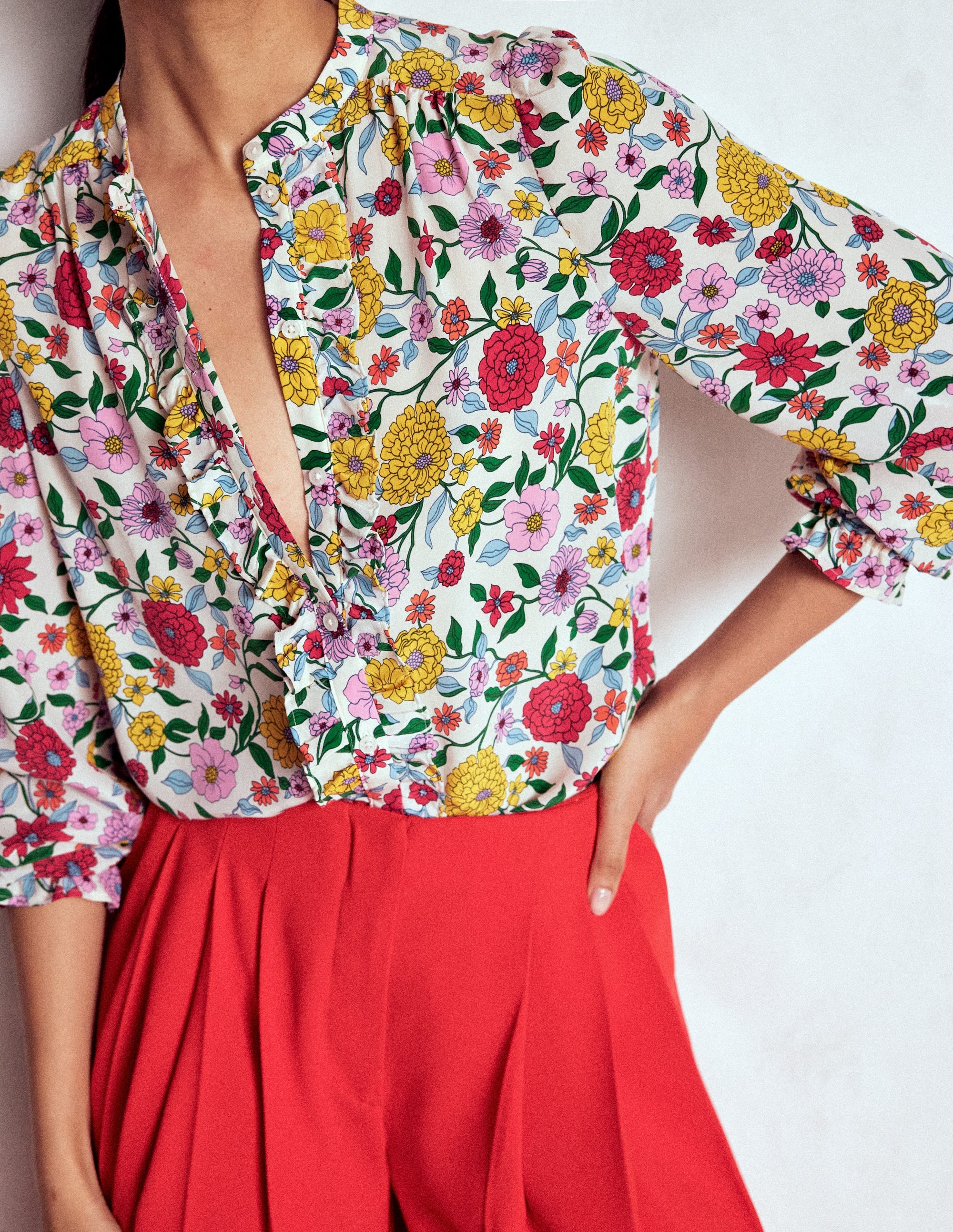 Alice Frill Front Silk Top-Multi, Dahlia Trail - Image 2