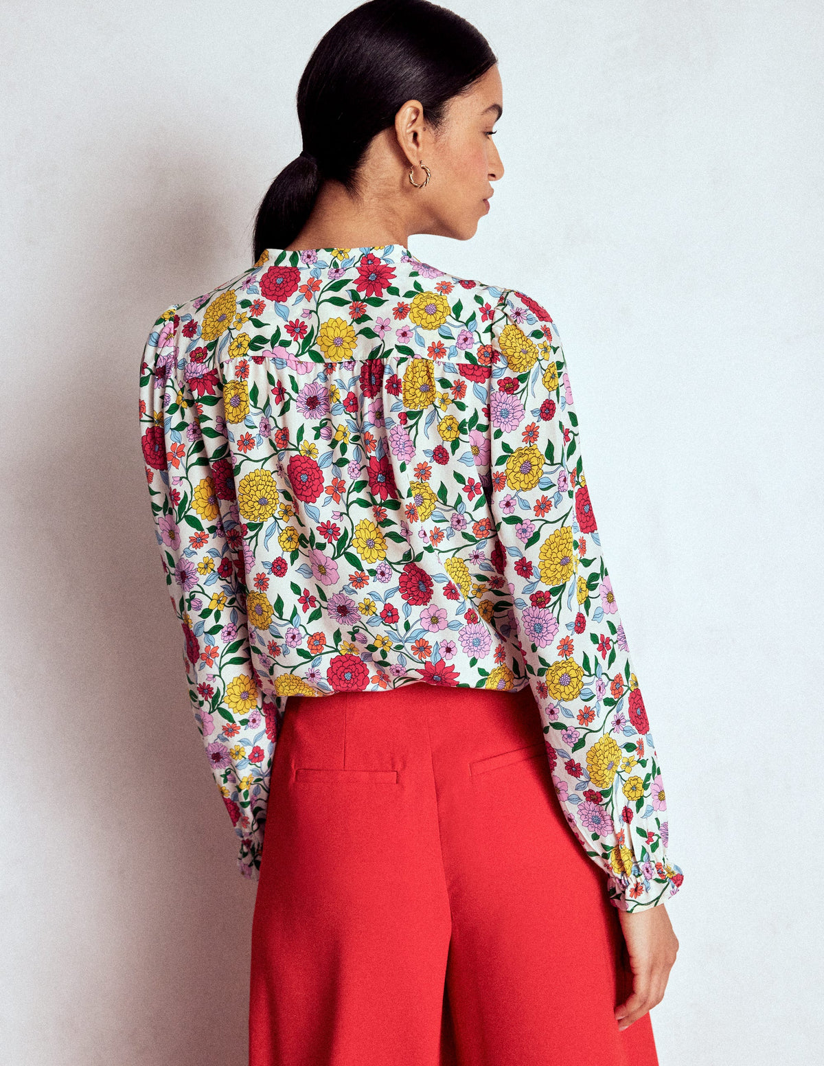 Alice Frill Front Silk Top-Multi, Dahlia Trail - Image 3