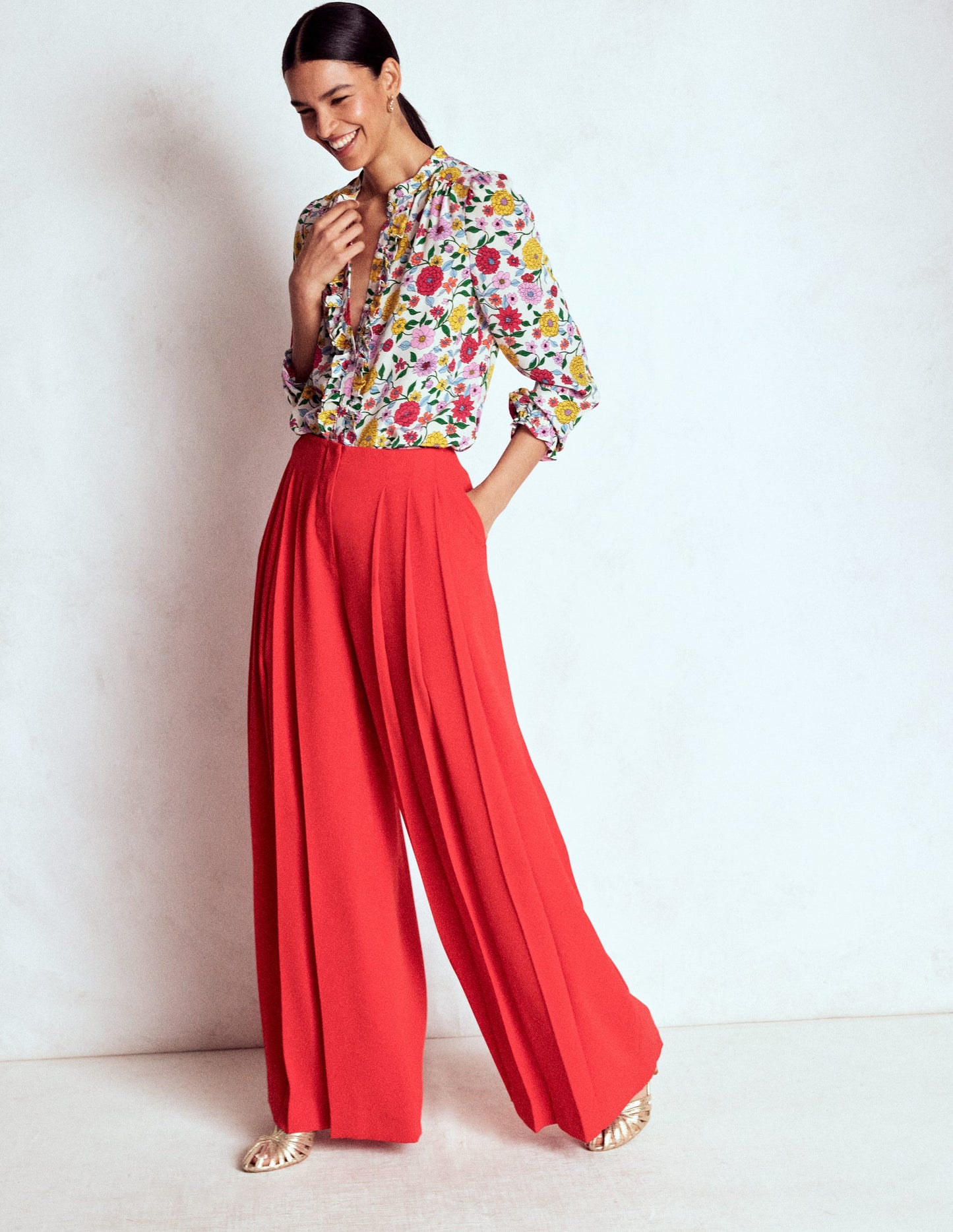 Alice Frill Front Silk Top-Multi, Dahlia Trail