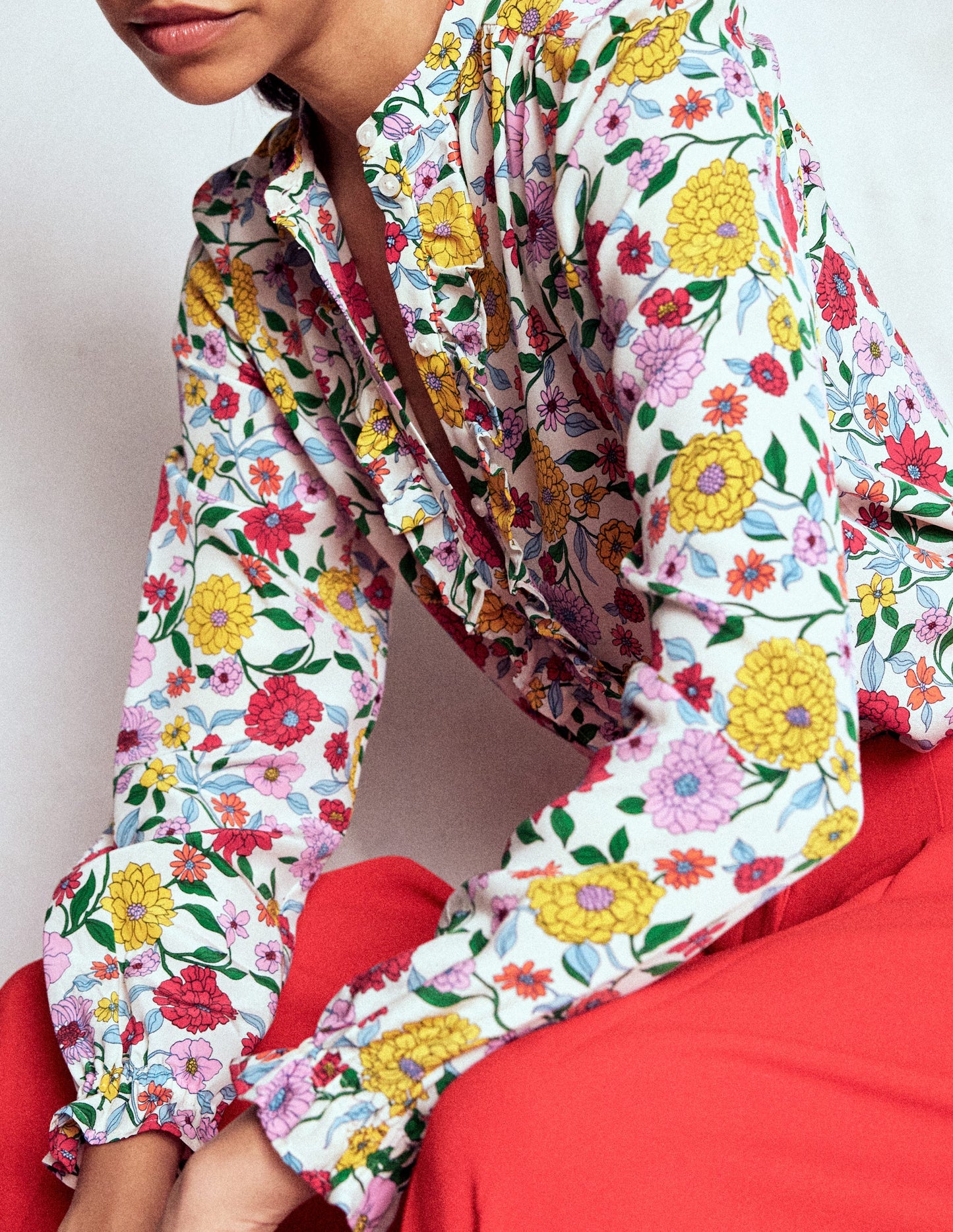 Alice Frill Front Silk Top-Multi, Dahlia Trail