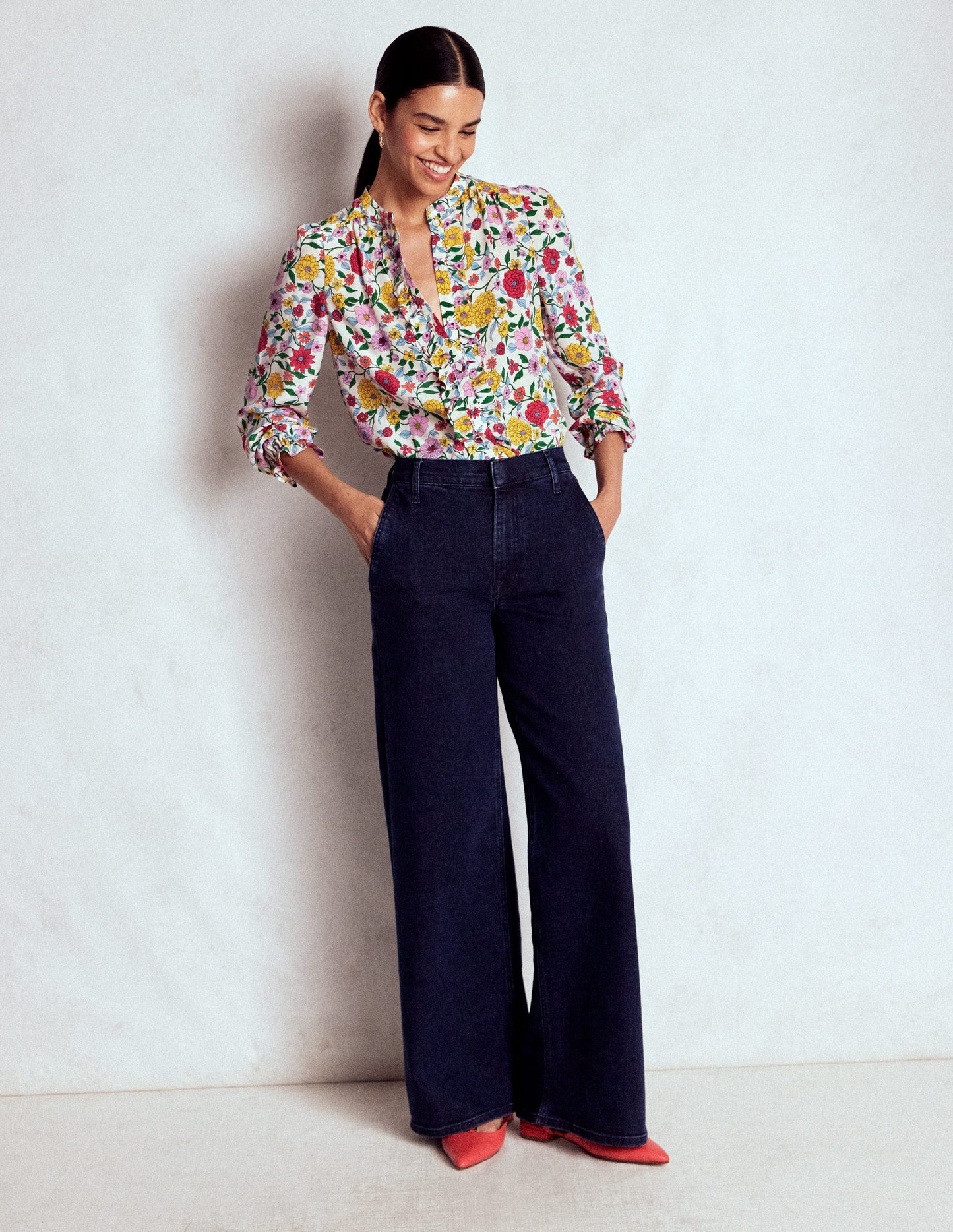 Alice Frill Front Silk Top-Multi, Dahlia Trail