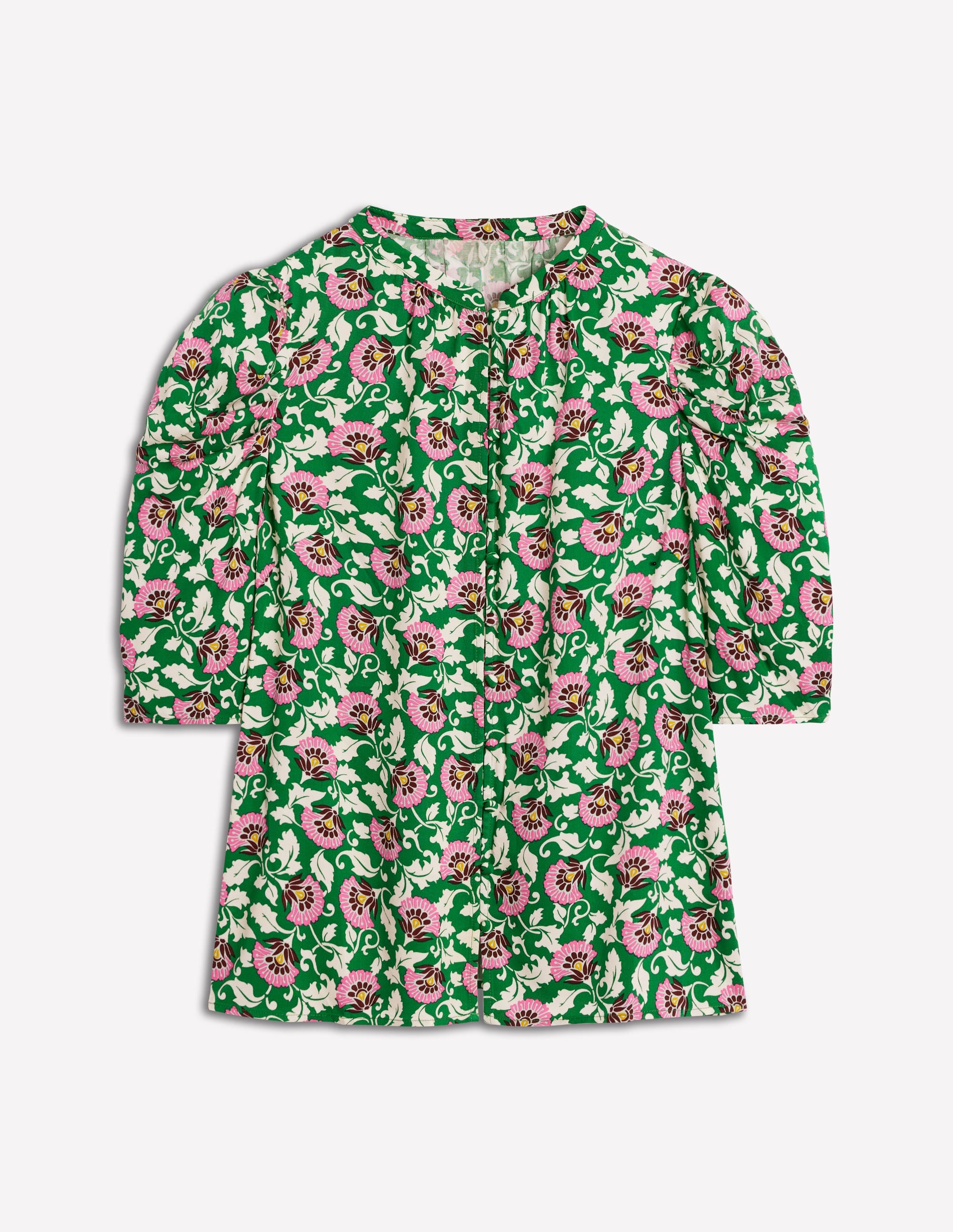 Mutton Sleeve Smart Top-Rich Emerald, Ornate Vine - Image 5