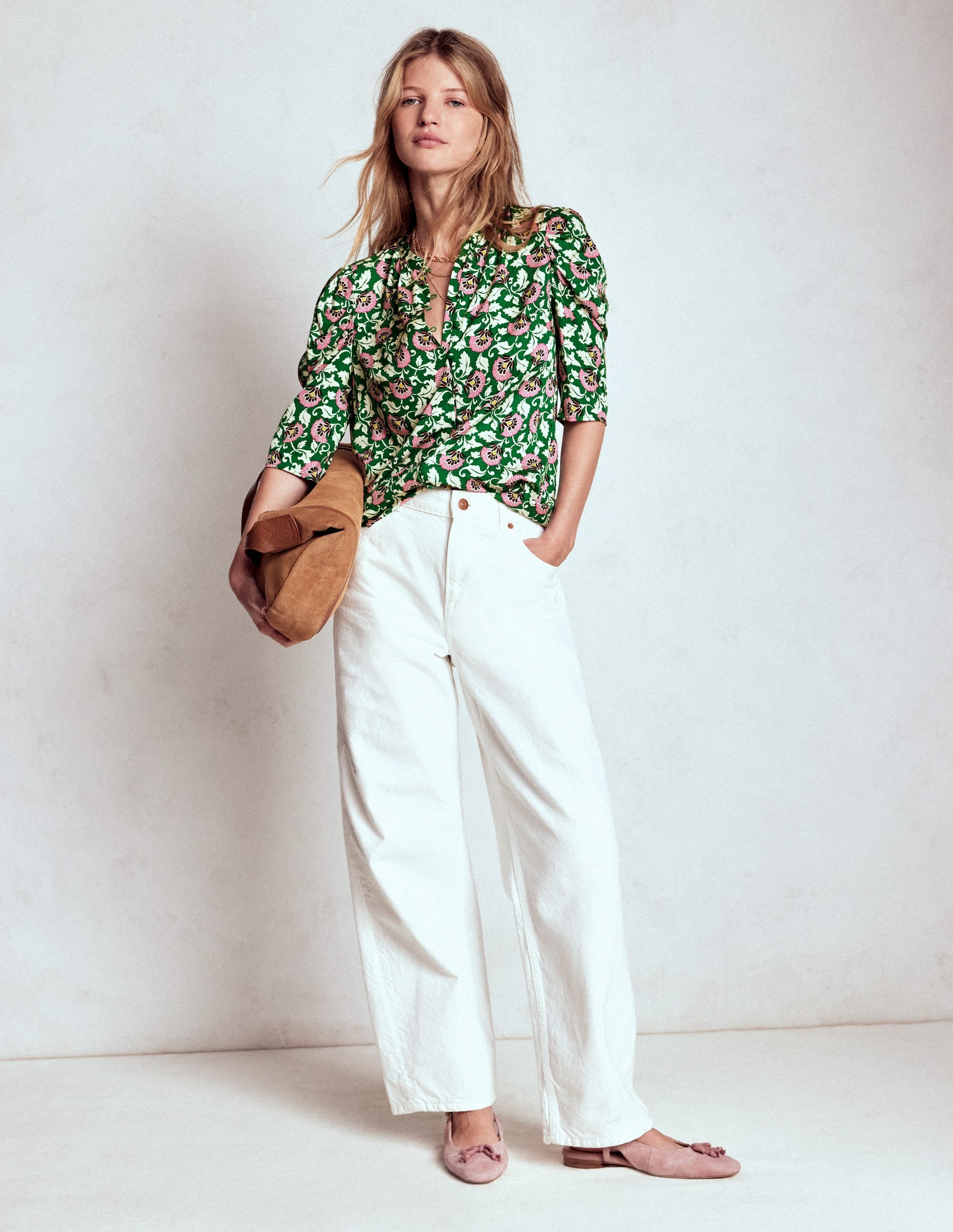 Mutton Sleeve Smart Top-Rich Emerald, Ornate Vine - Image 4