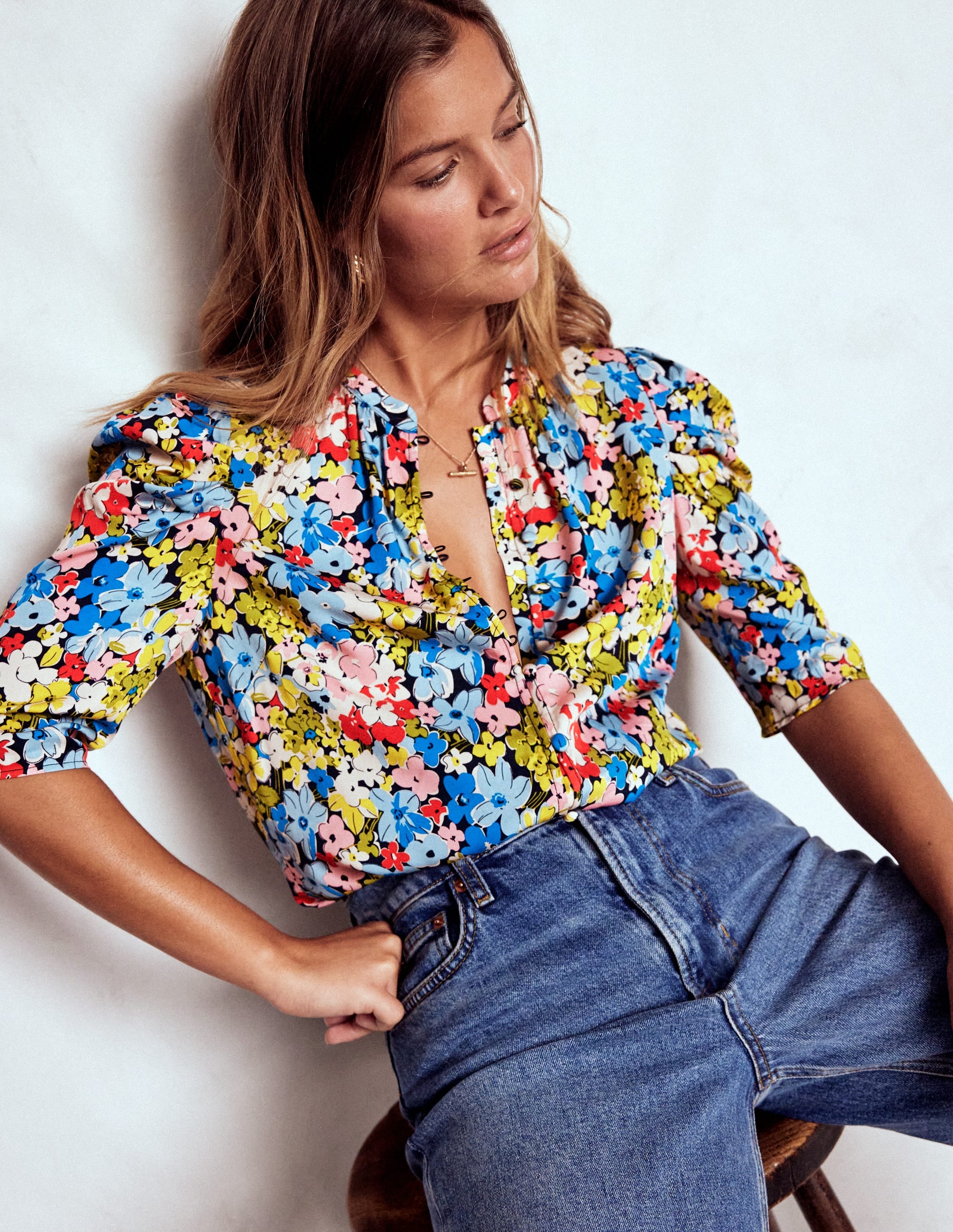 Mutton Sleeve Smart Top-Multi, Flowerbed Cluster - Image 1