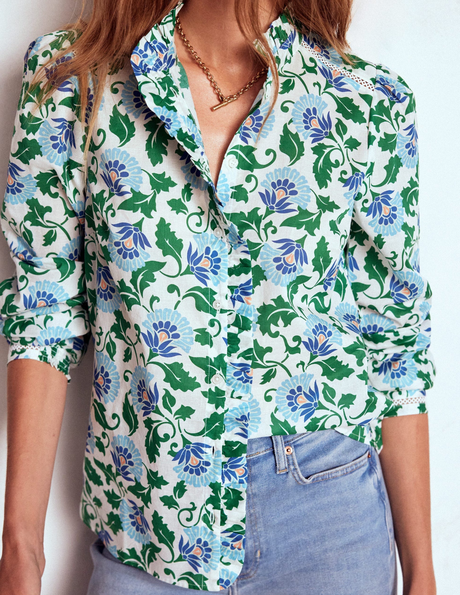 Helena Cotton Top-Rich Emerald, Ornate Vine-2