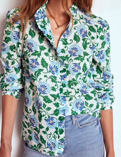 Helena Cotton Top-Rich Emerald, Ornate Vine-2