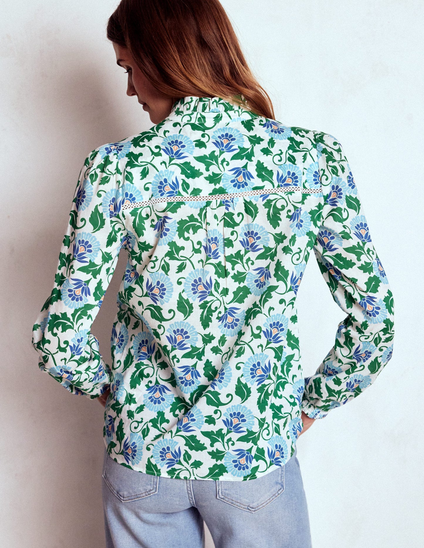 Helena Cotton Top-Rich Emerald, Ornate Vine