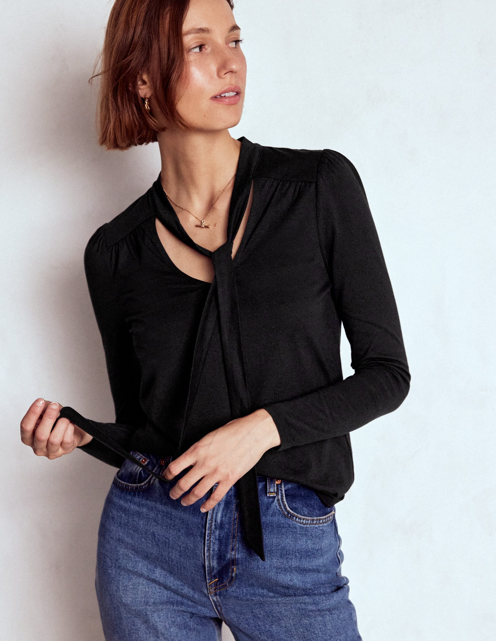 Tie Neck Supersoft Top-Black - Image 1