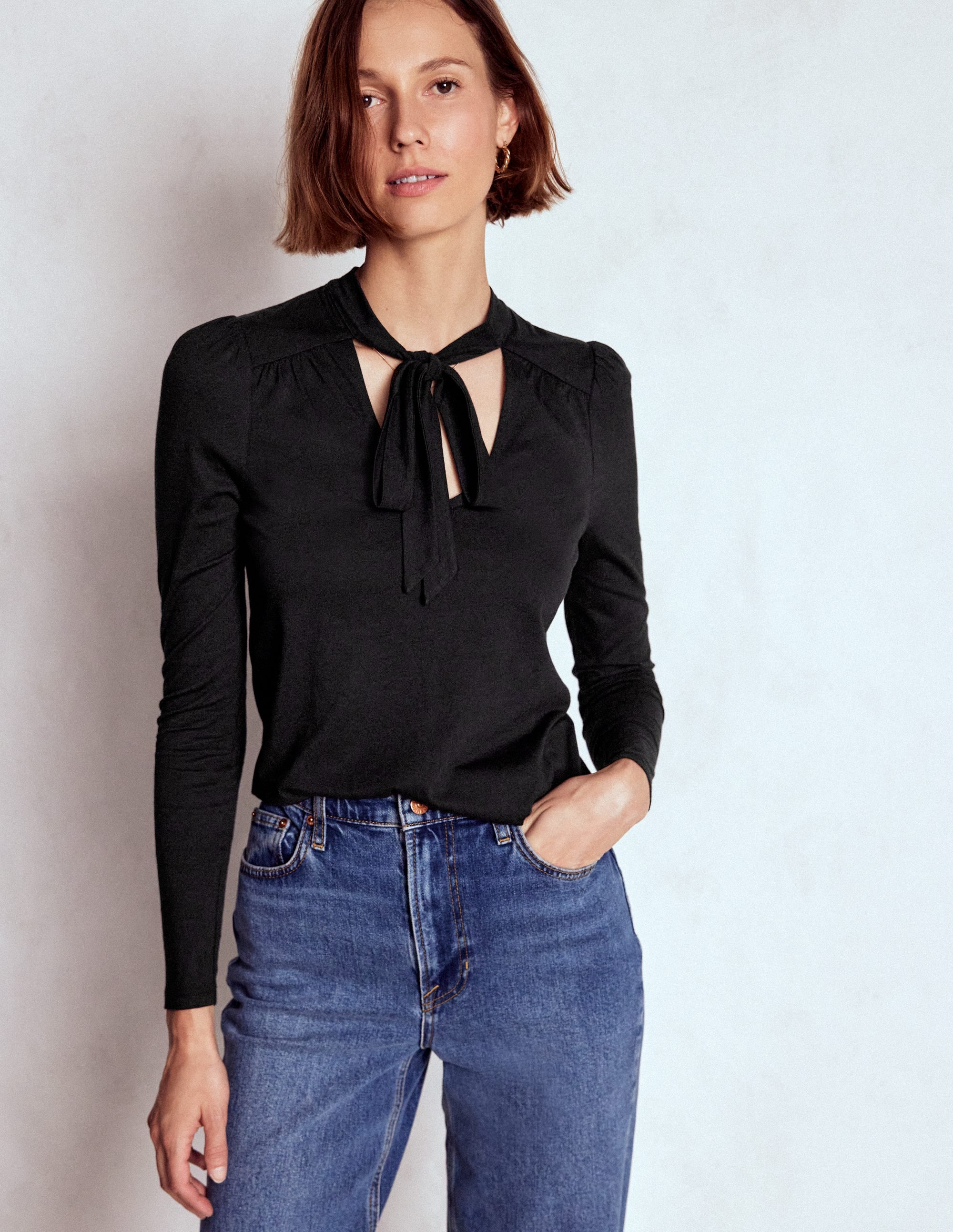 Tie Neck Supersoft Top-Black - Image 4