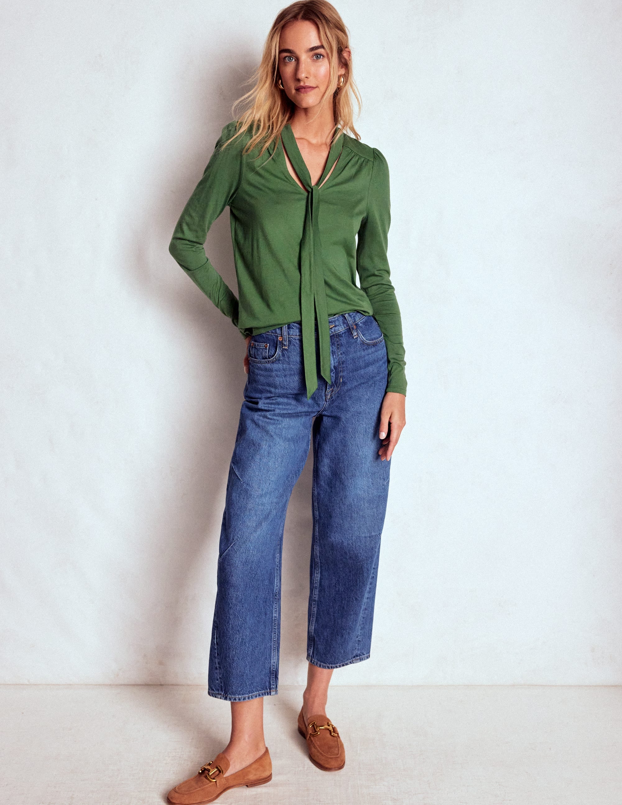 Tie Neck Supersoft Top-Hunter Green - Image 1