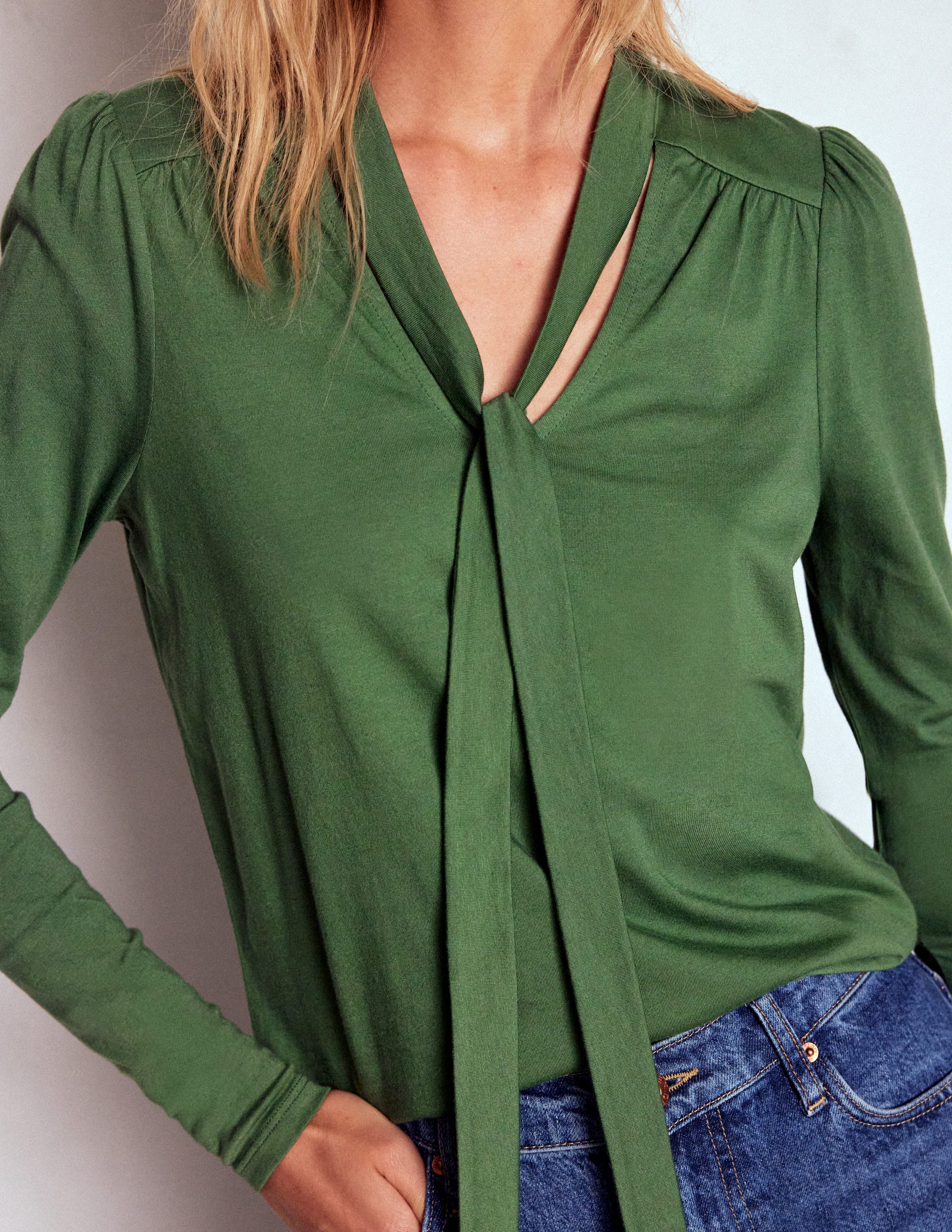 Tie Neck Supersoft Top-Hunter Green - Image 2