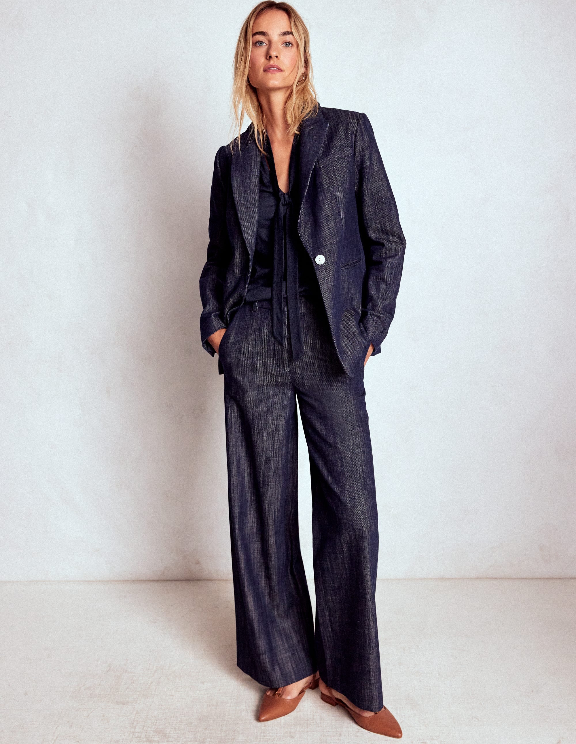 Tie Neck Supersoft Top-Navy - Image 1