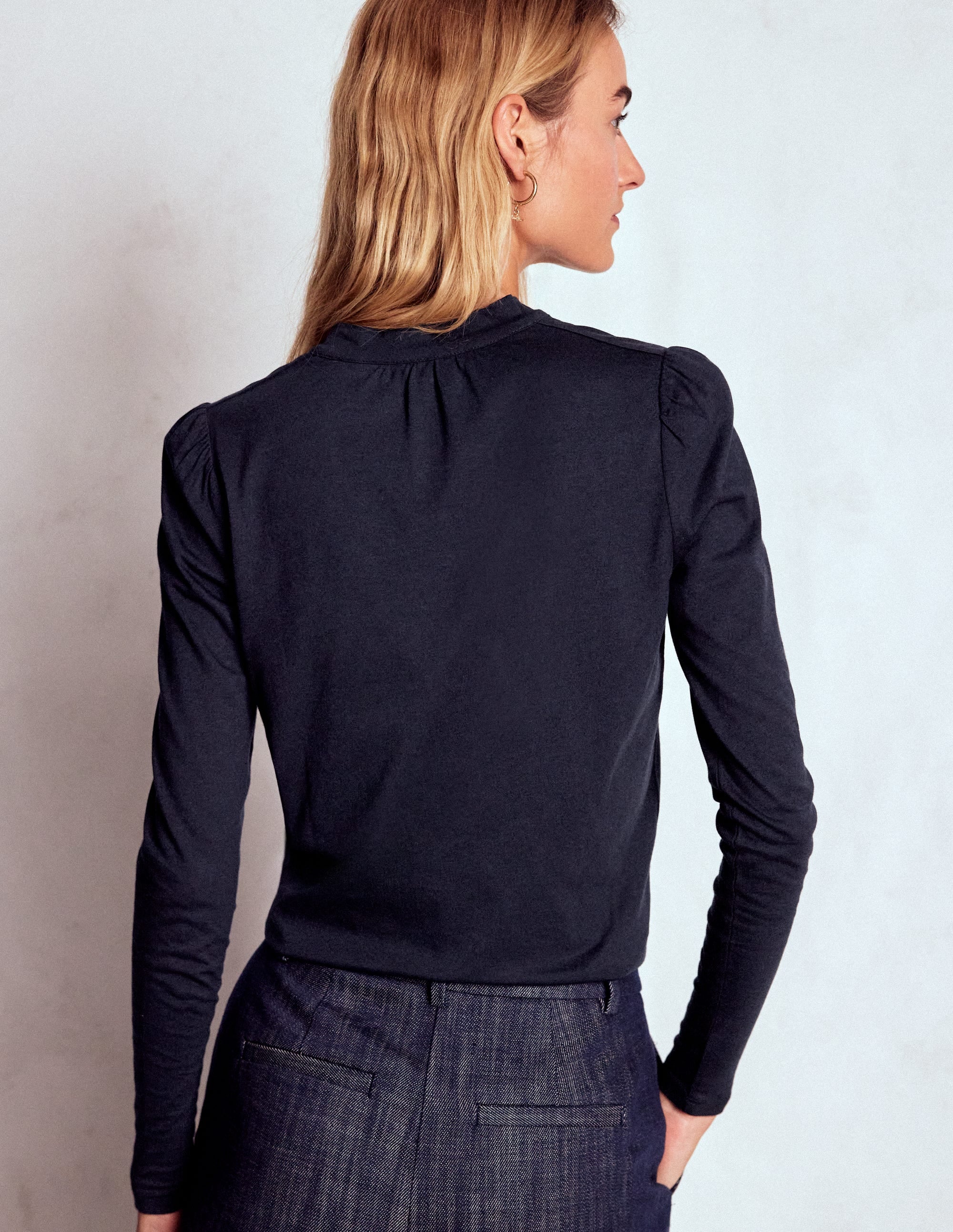 Tie Neck Supersoft Top-Navy - Image 3