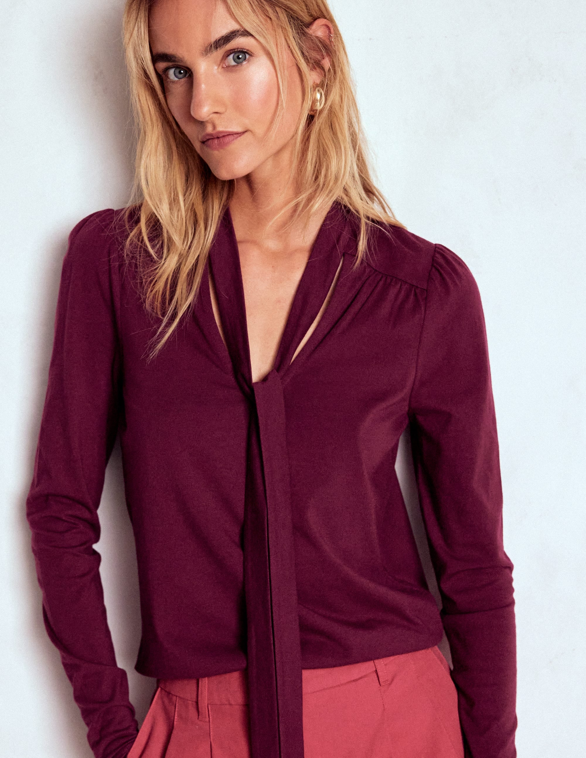 Tie Neck Supersoft Top-Deep Wisteria - Image 2