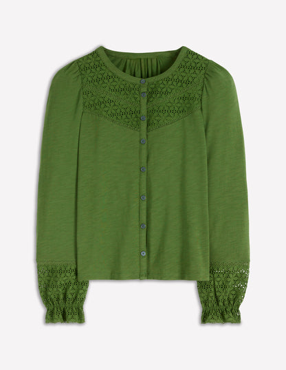 Pippa Broderie Jersey Shirt-Promenade Green-5