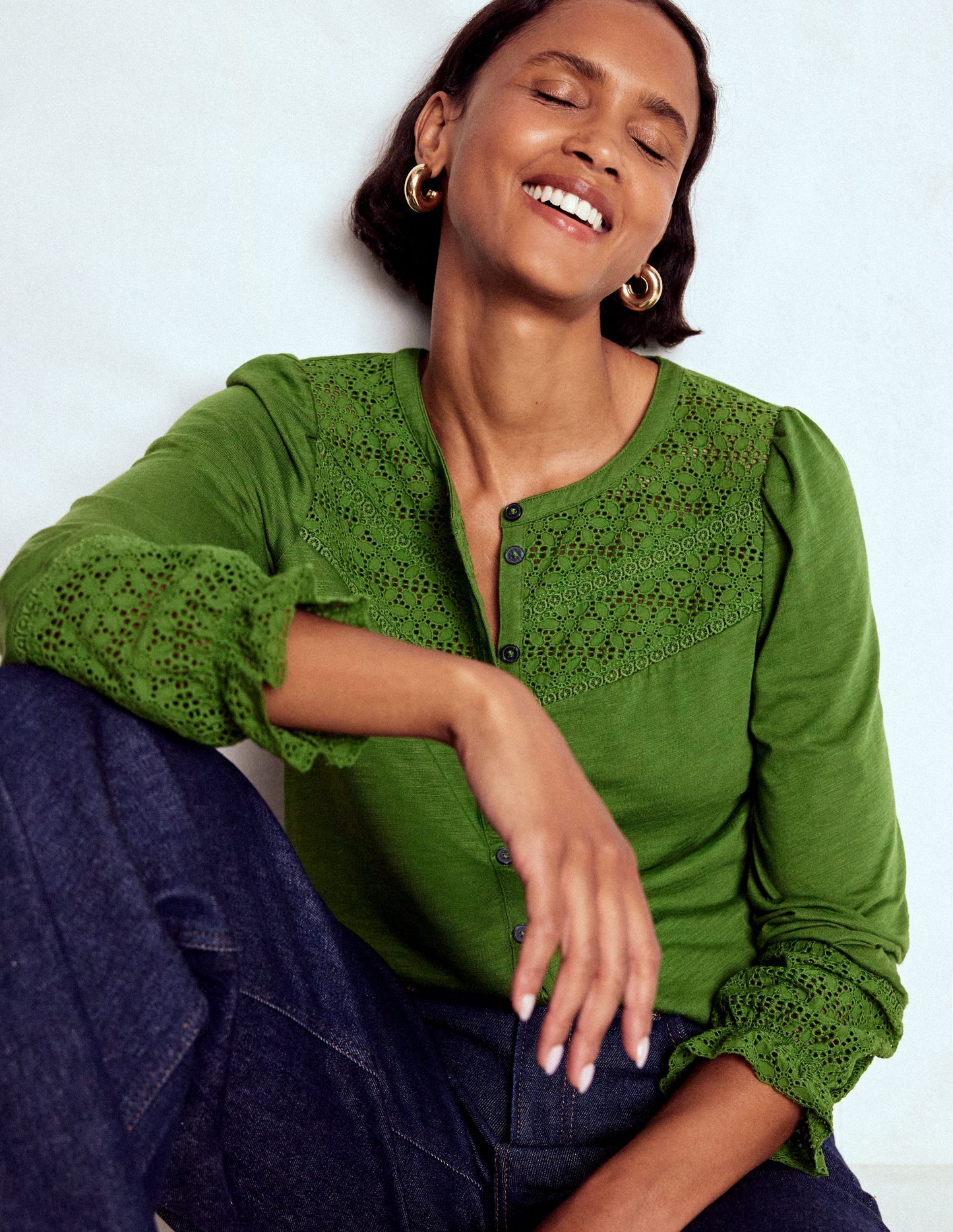 Pippa Broderie Jersey Shirt-Promenade Green