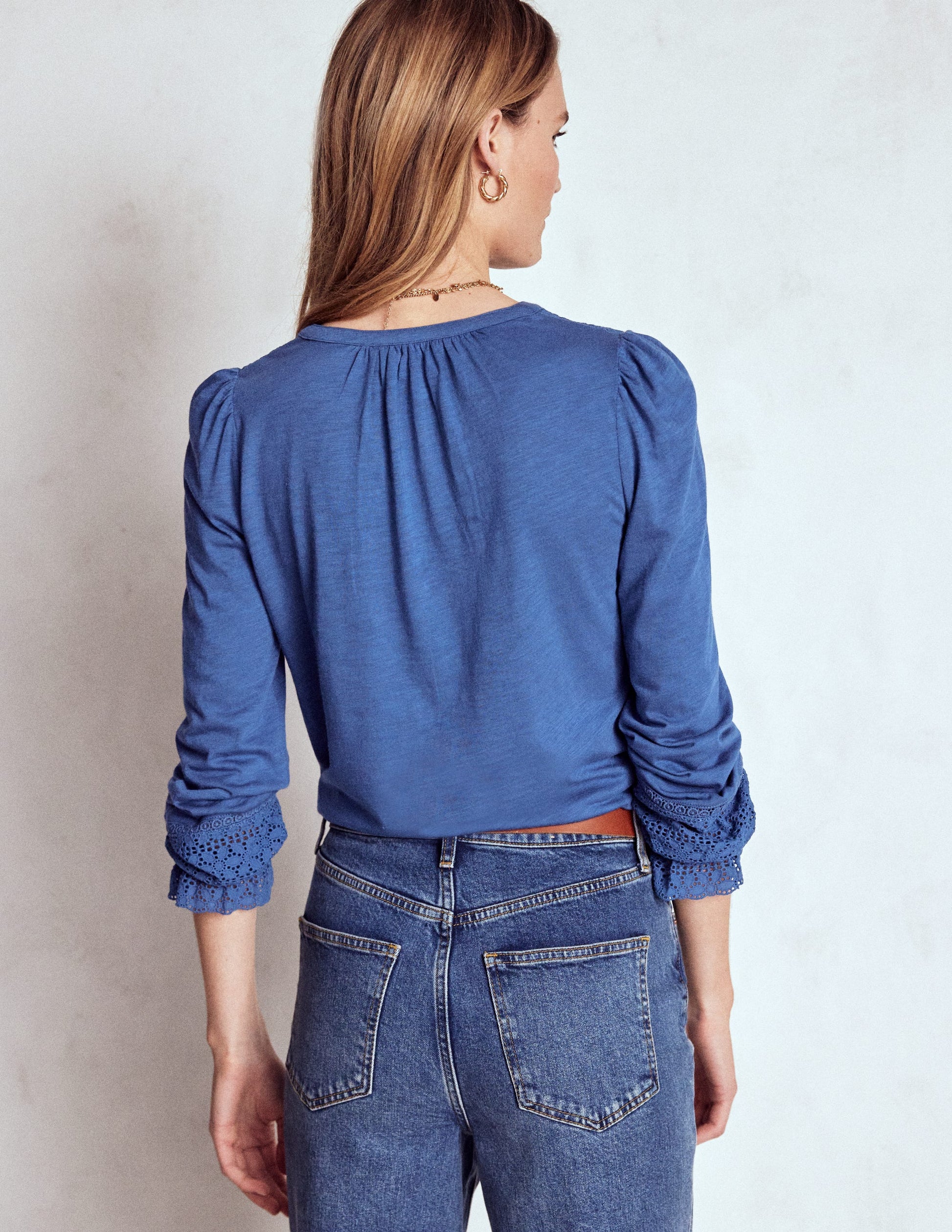 Pippa Broderie Jersey Shirt-Denim Blue-3