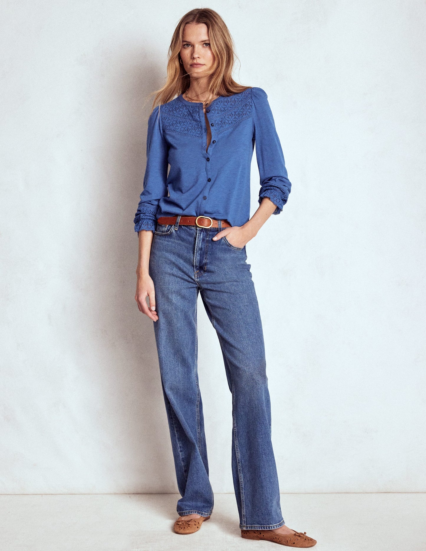 Pippa Broderie Jersey Shirt-Denim Blue