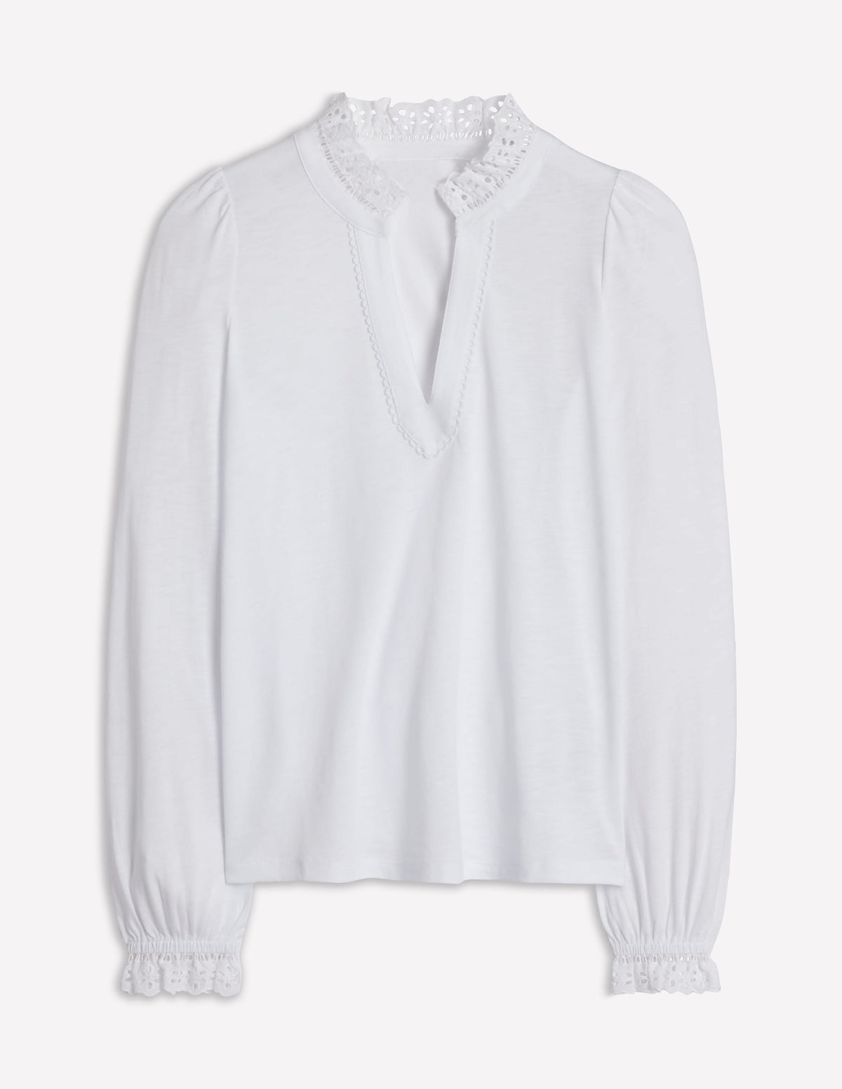 Aria Broderie Notch Neck Top-White - Image 5