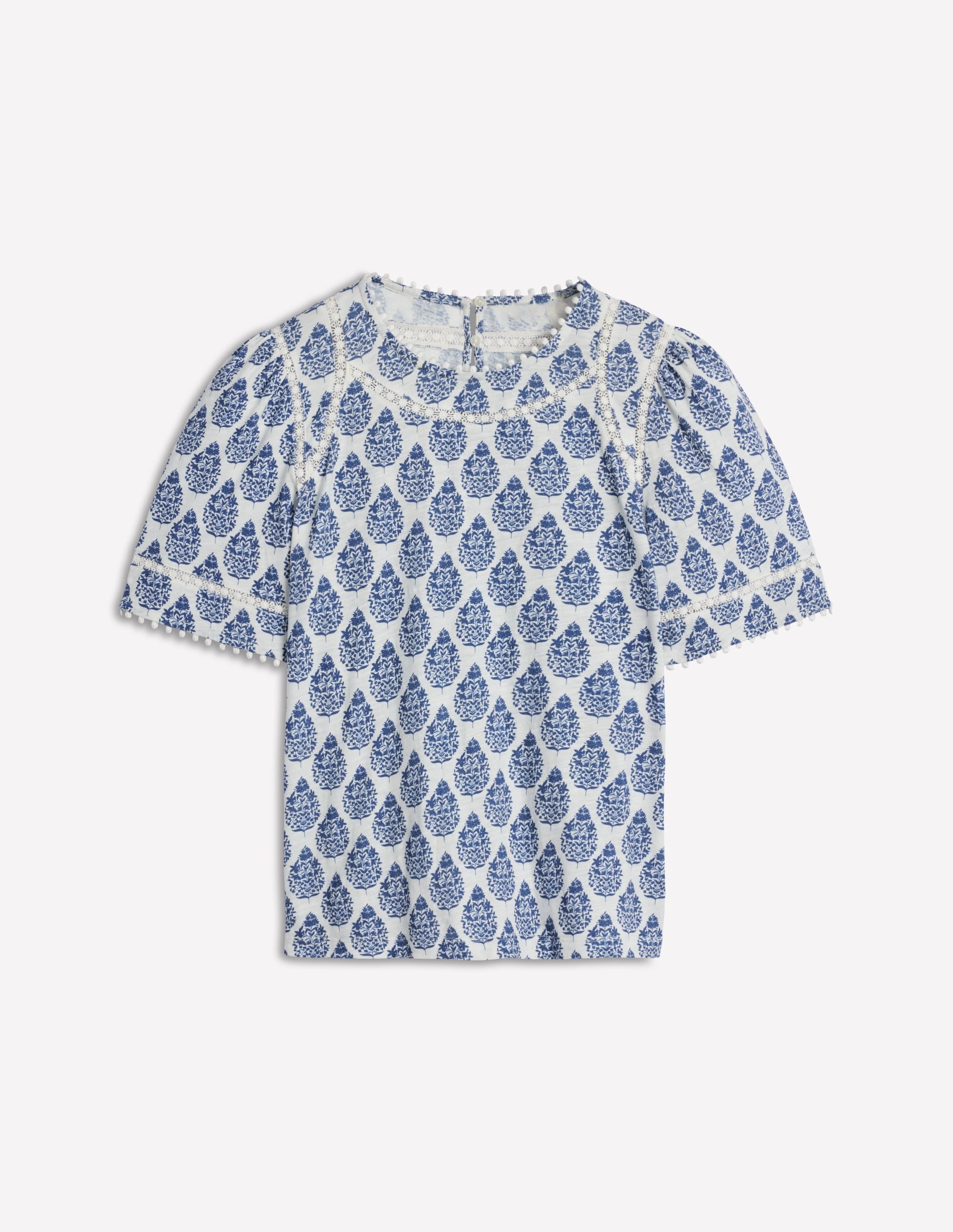 Mila Lace Trim Top-Denim Blue, Wildflower Bouquet - Image 6