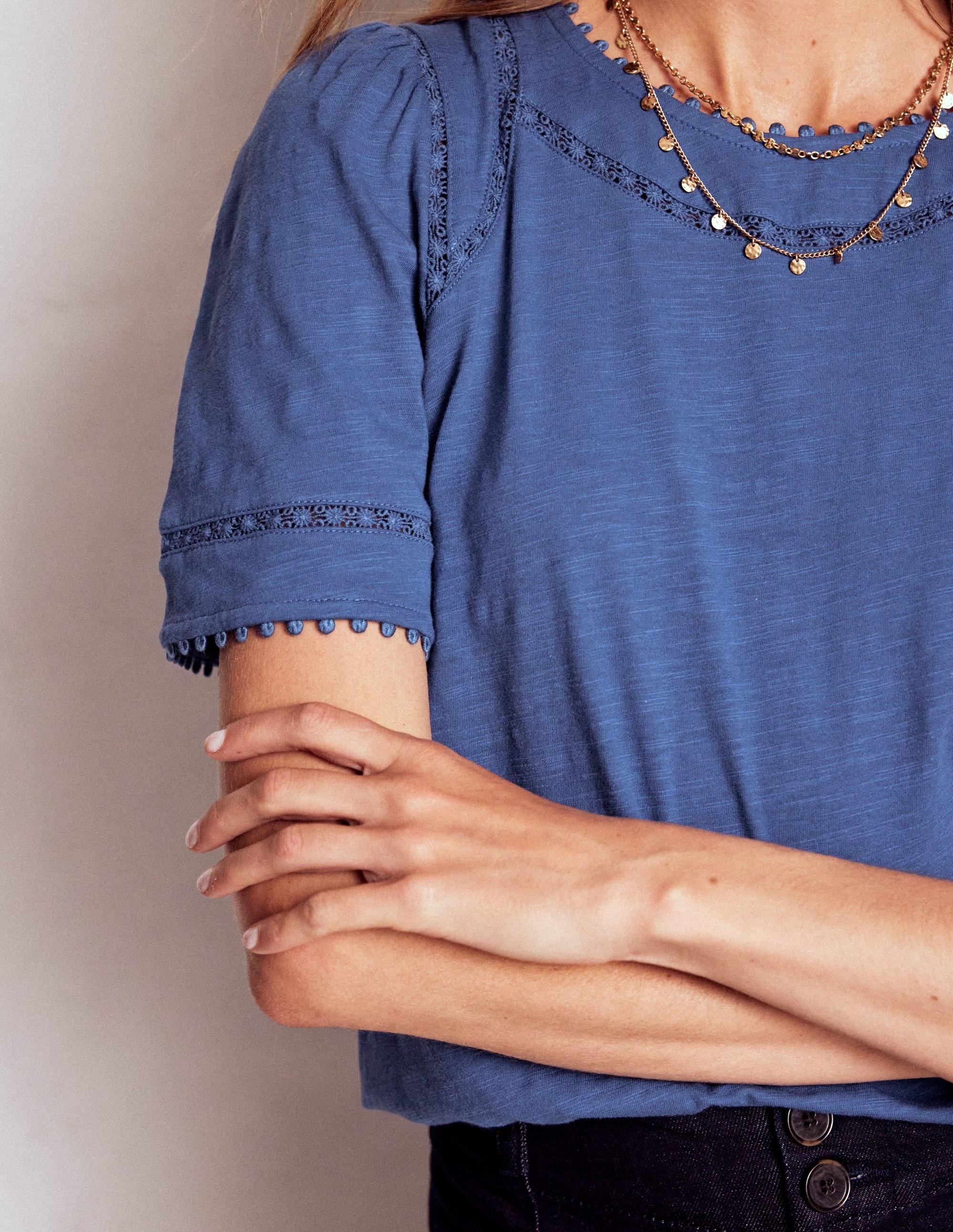 Mila Lace Trim Top-Denim Blue - Image 2