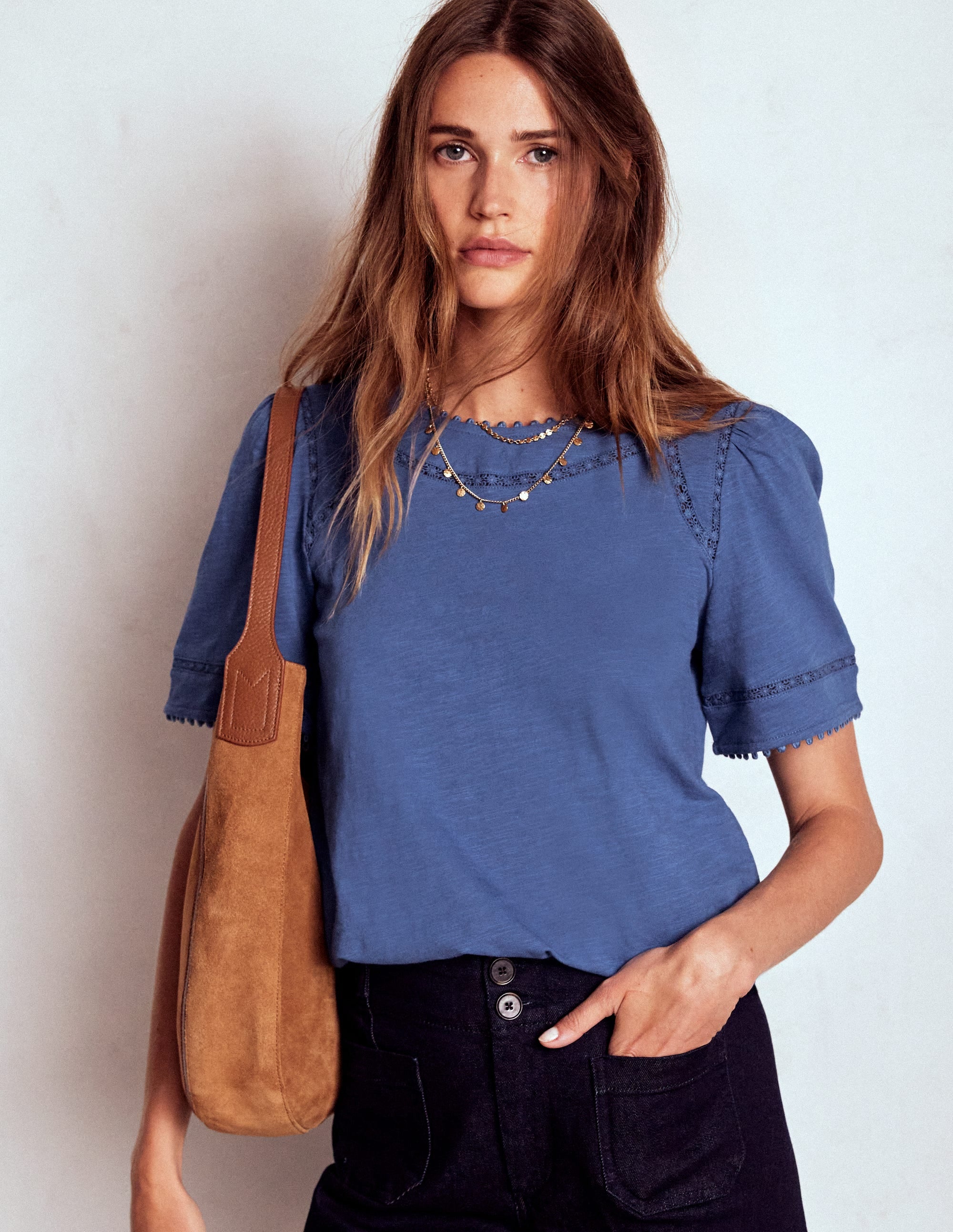 Mila Lace Trim Top-Denim Blue - Image 4