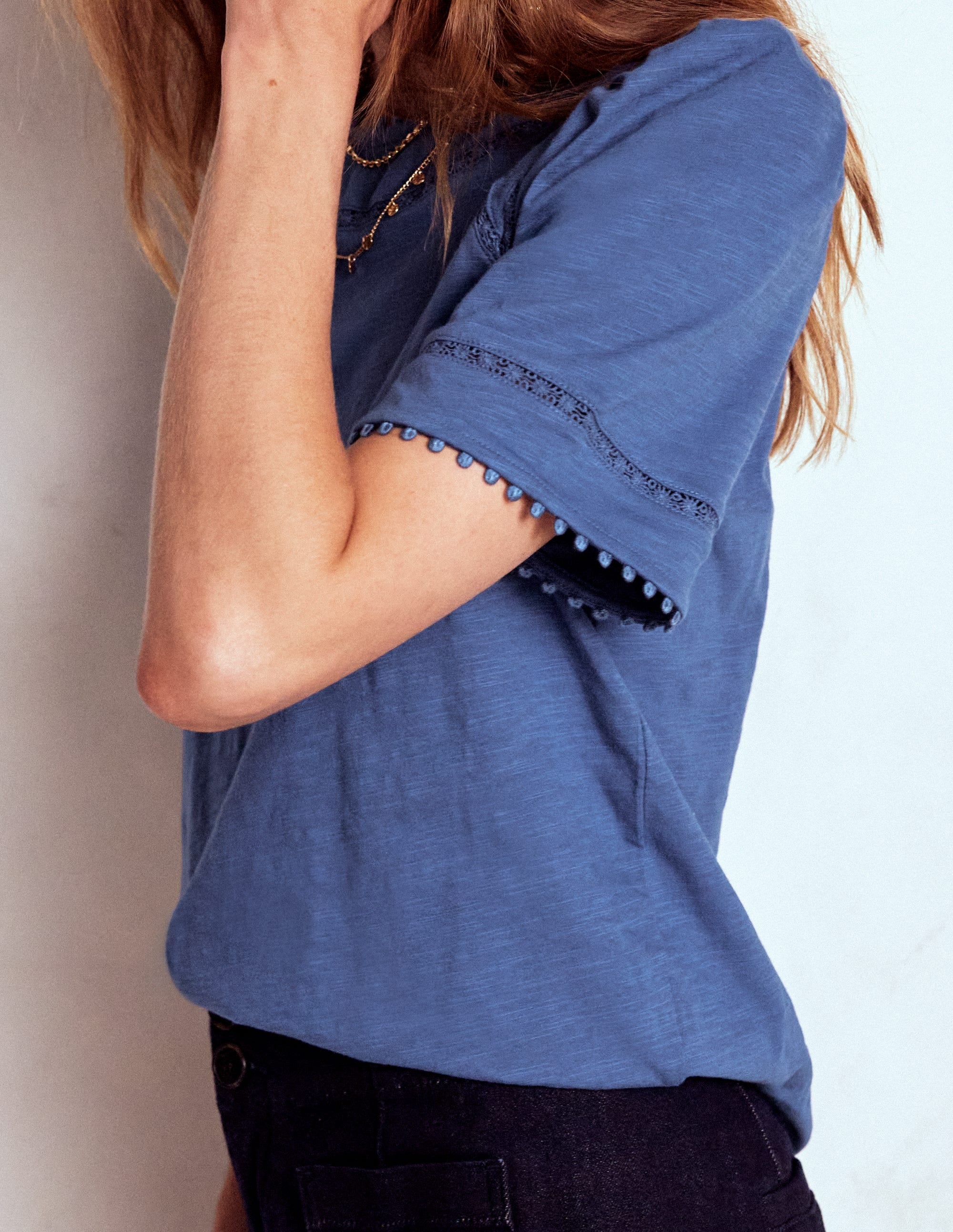 Mila Lace Trim Top-Denim Blue - Image 5