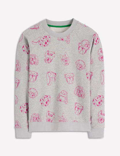 Rosa Printed Sweatshirt-Grey and Pink Yarrow, Dogs-5