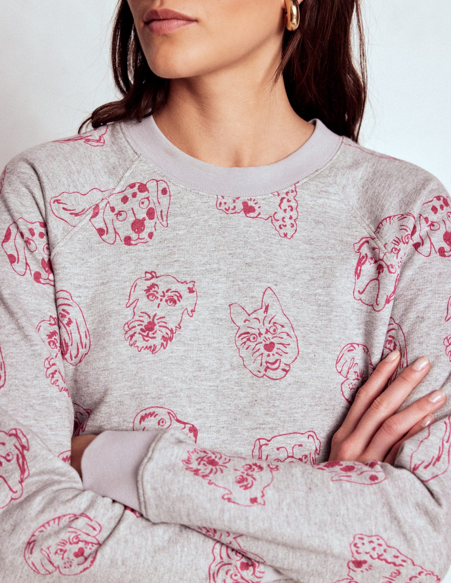Rosa Printed Sweatshirt-Grey and Pink Yarrow, Dogs