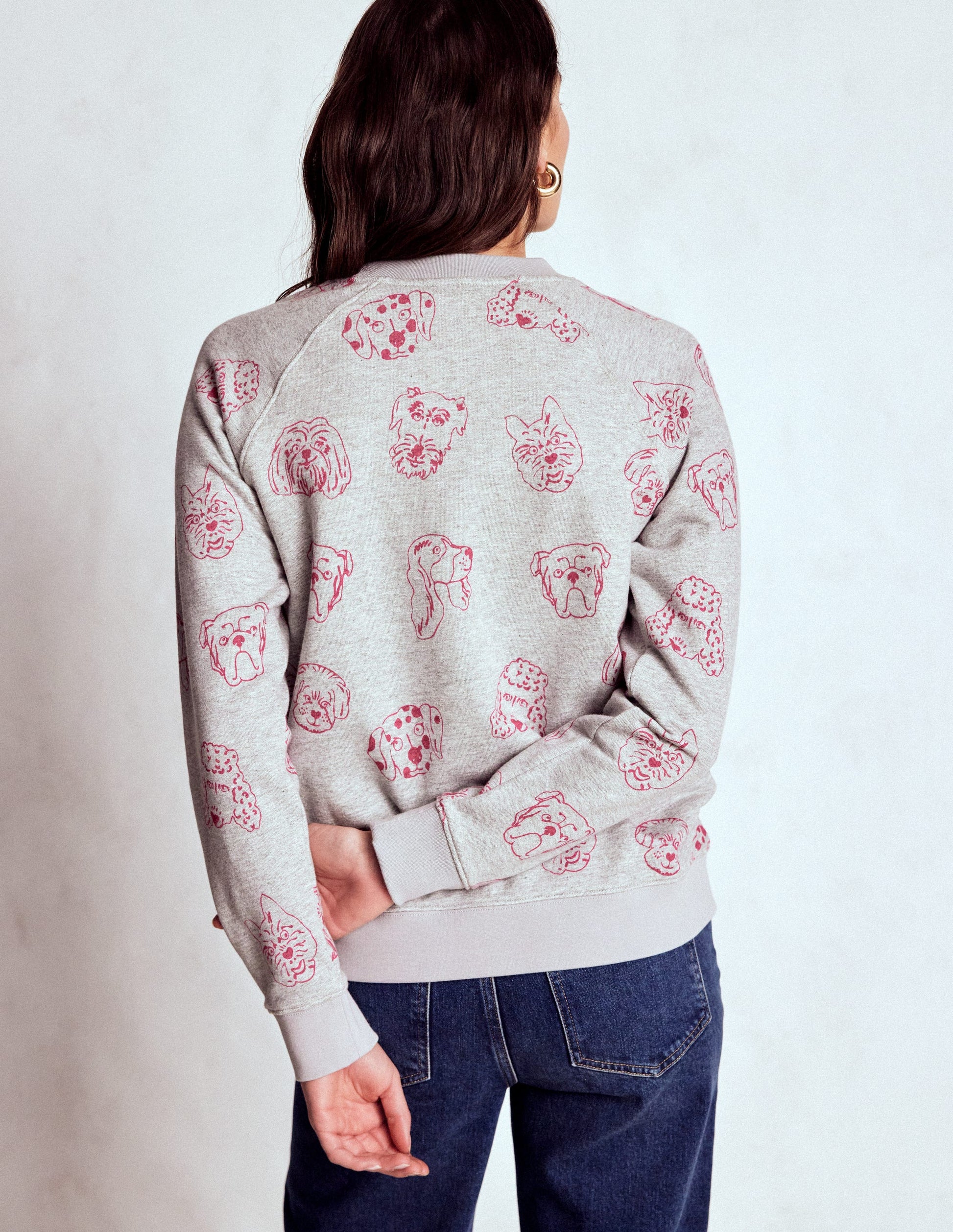 Rosa Printed Sweatshirt-Grey and Pink Yarrow, Dogs-3