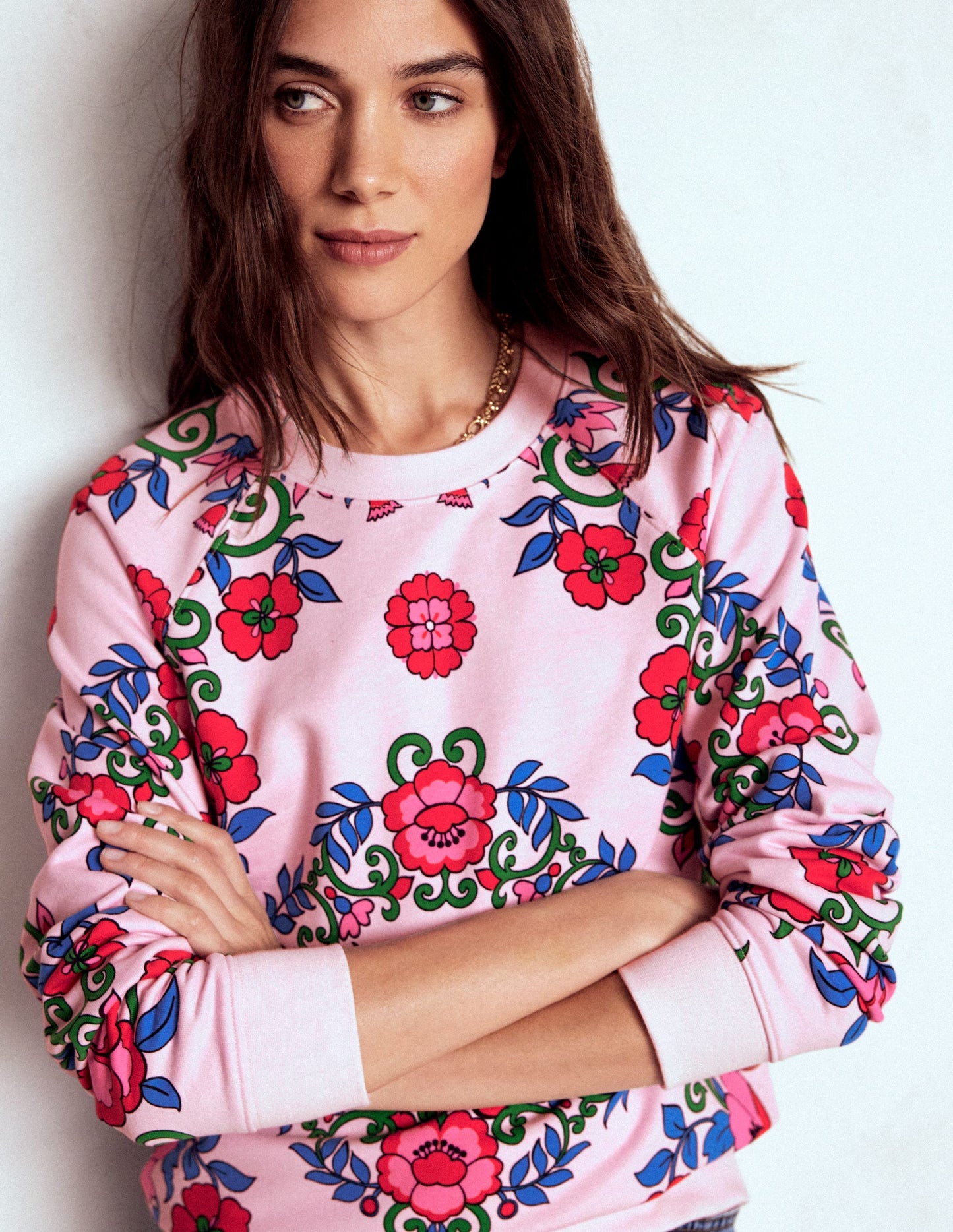 Rosa Printed Sweatshirt-Pink, Ornamental Lattice