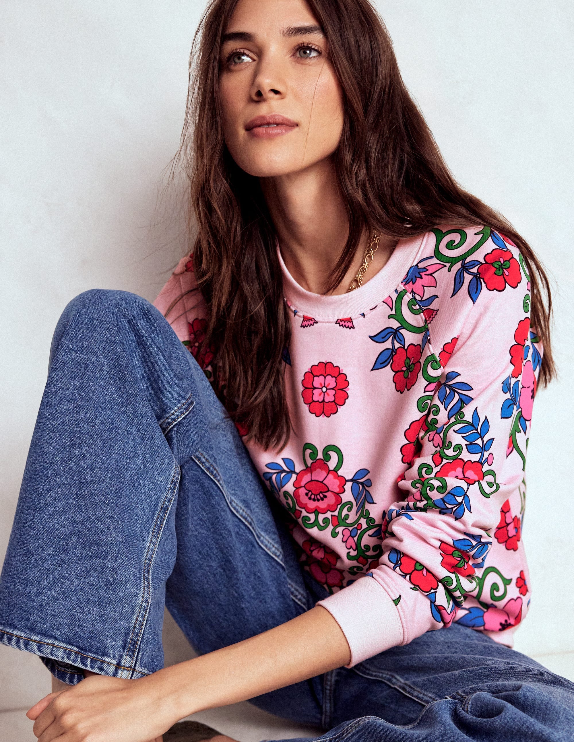 Rosa Printed Sweatshirt-Pink, Ornamental Lattice - Image 4