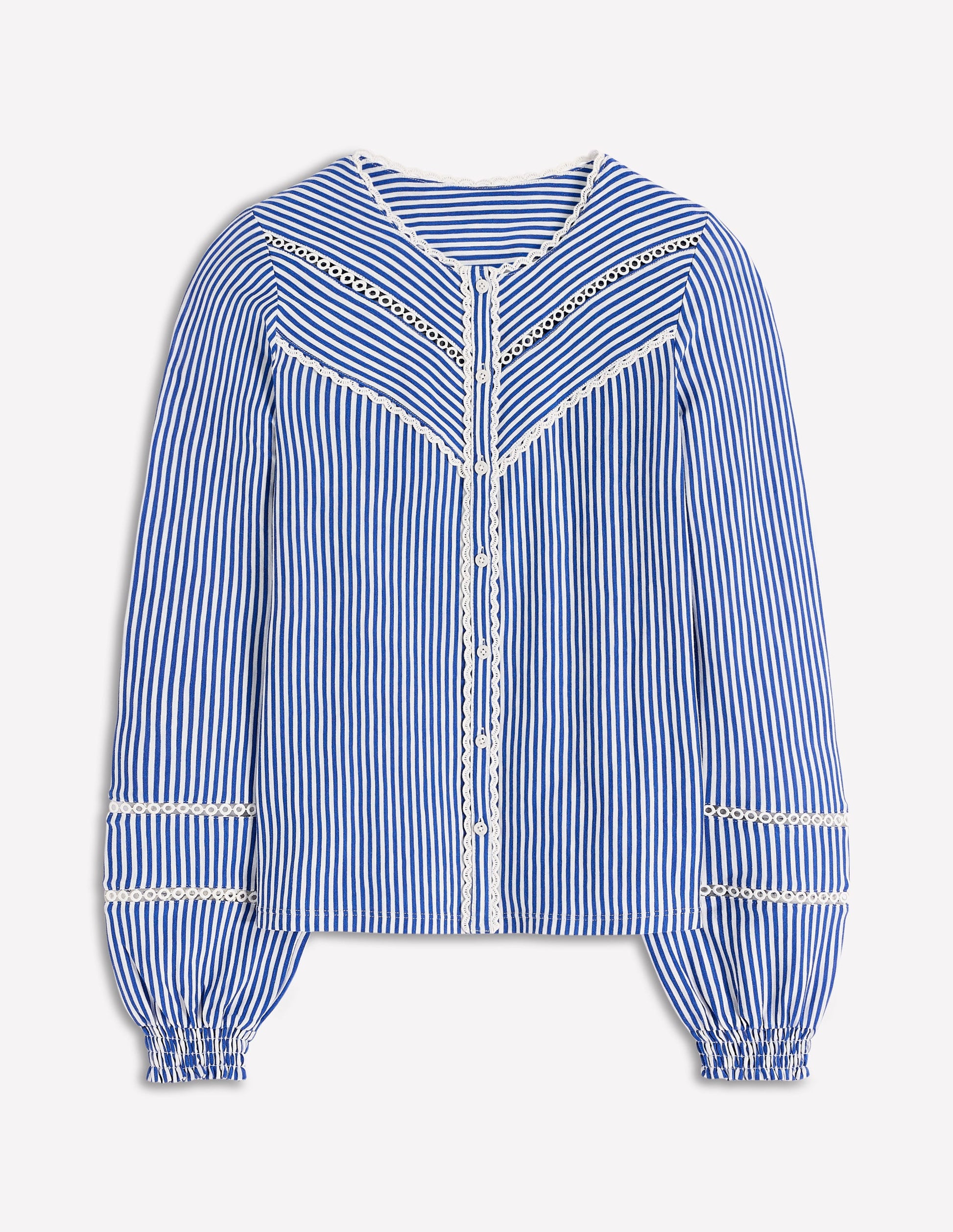 Trim Detail Jersey Shirt-Bright Blue, Ivory Stripe-6