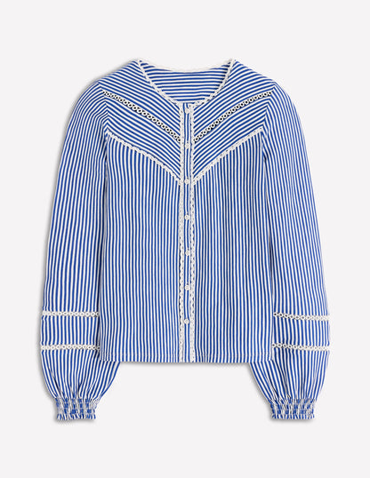 Trim Detail Jersey Shirt-Bright Blue, Ivory Stripe-6