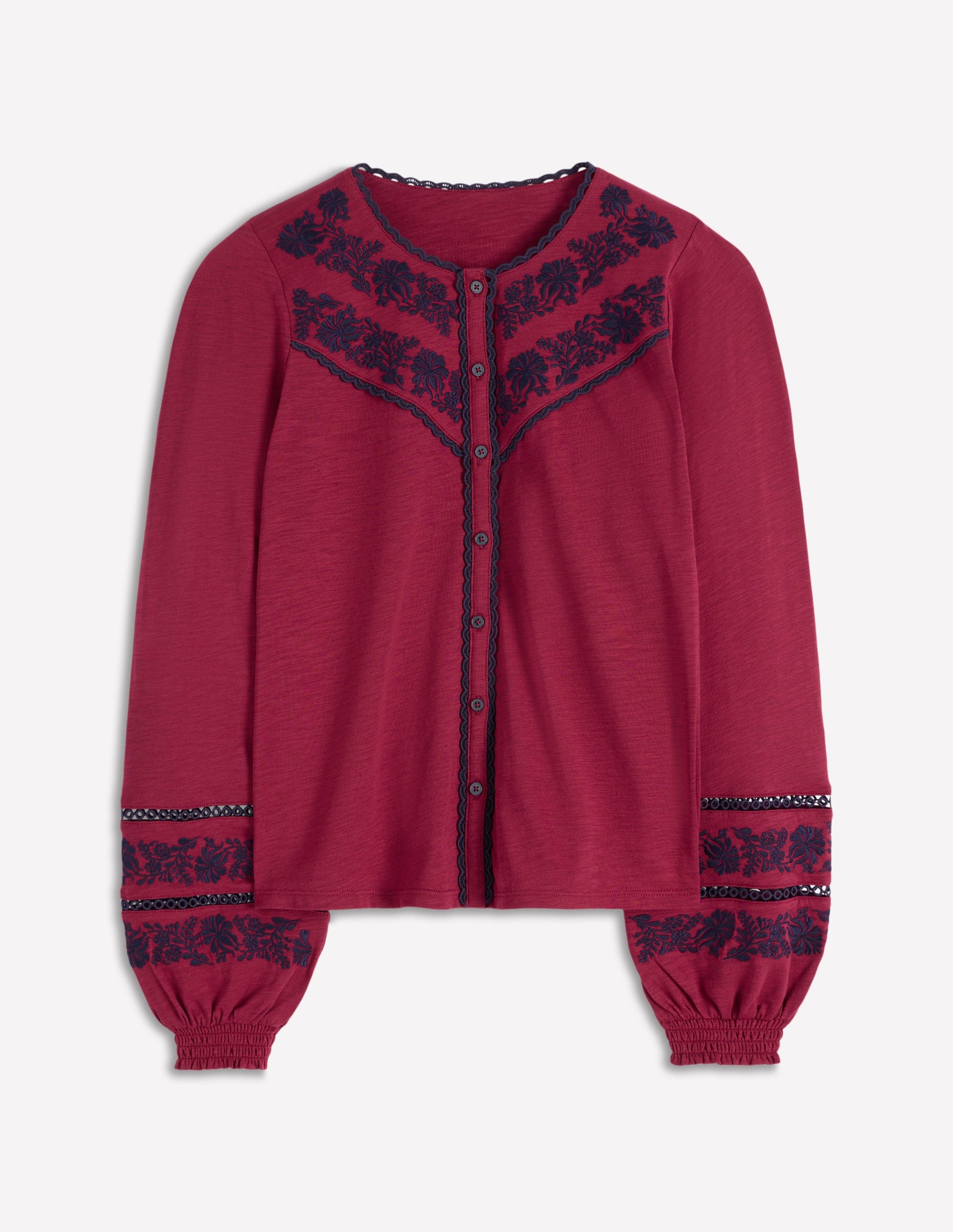 Trim Detail Jersey Shirt-Rumba Red, Navy Emb-4