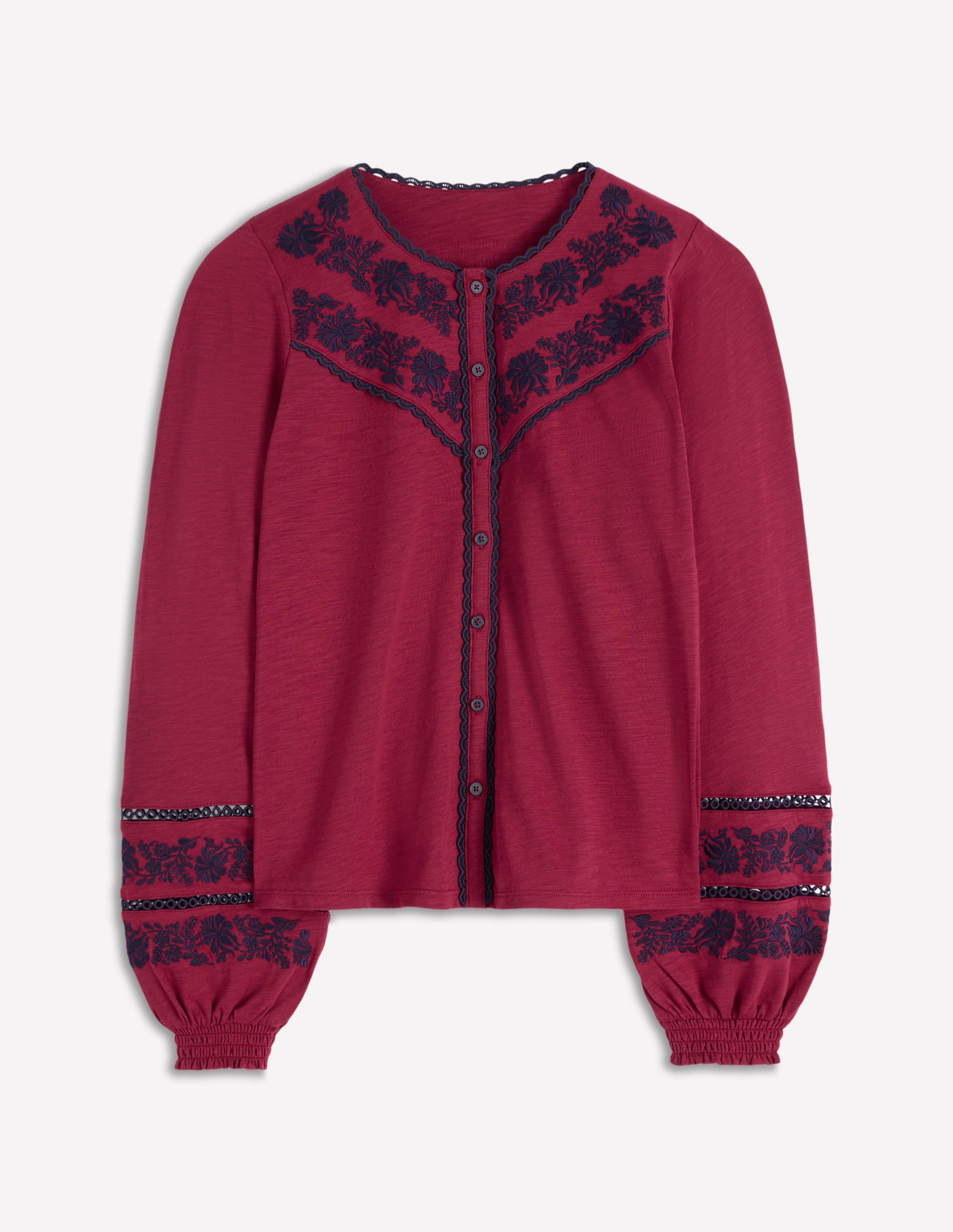 Trim Detail Jersey Shirt-Rumba Red, Navy Emb - Image 4