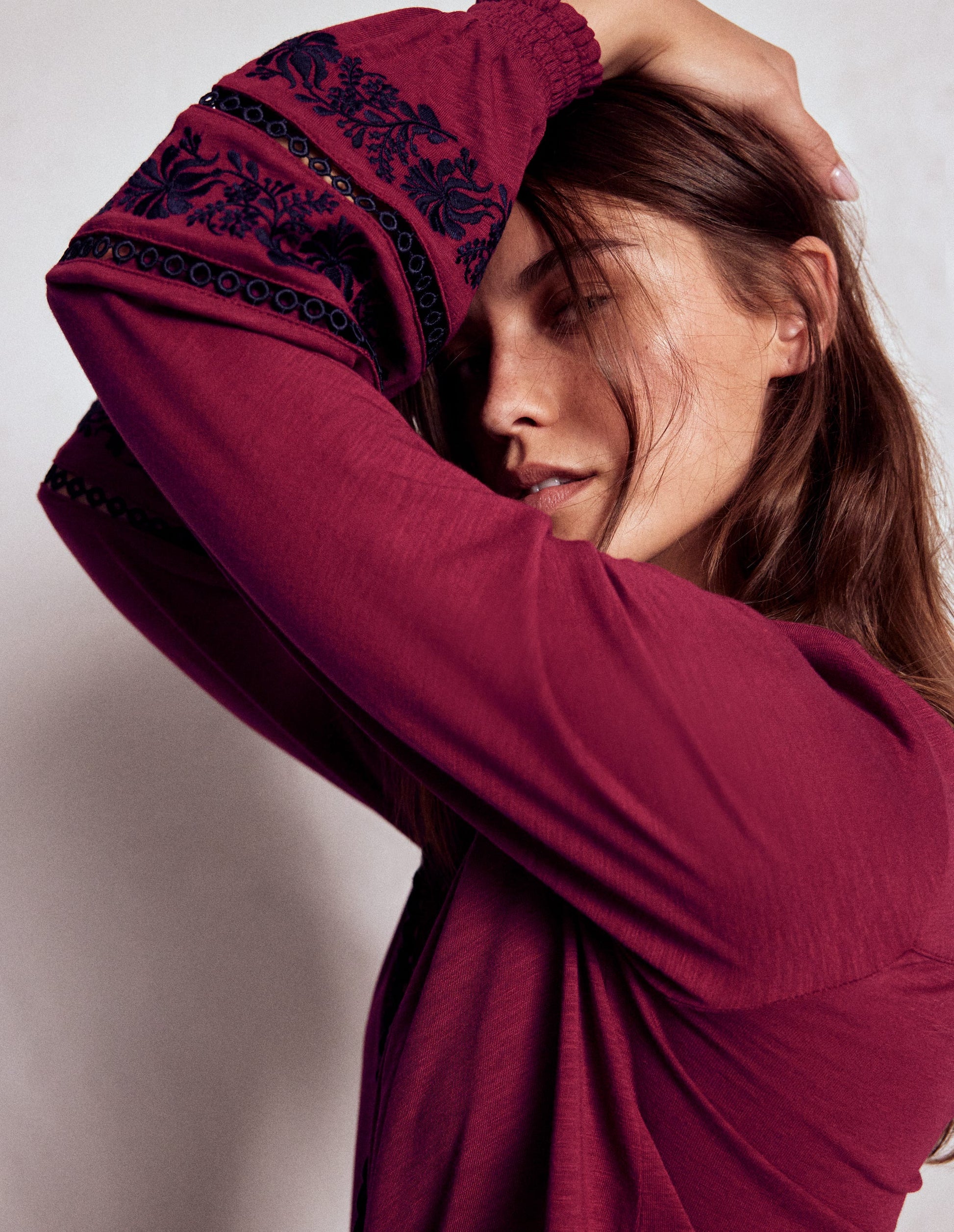 Trim Detail Jersey Shirt-Rumba Red, Navy Emb-1