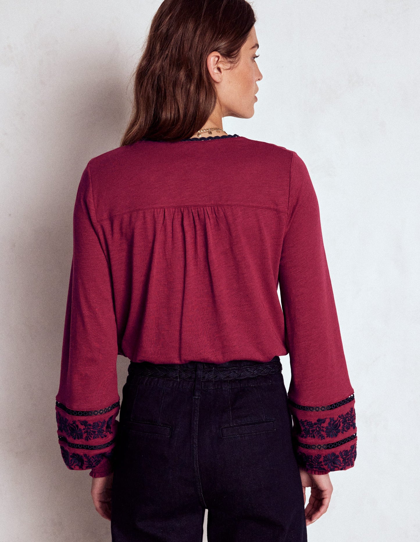 Trim Detail Jersey Shirt-Rumba Red, Navy Emb