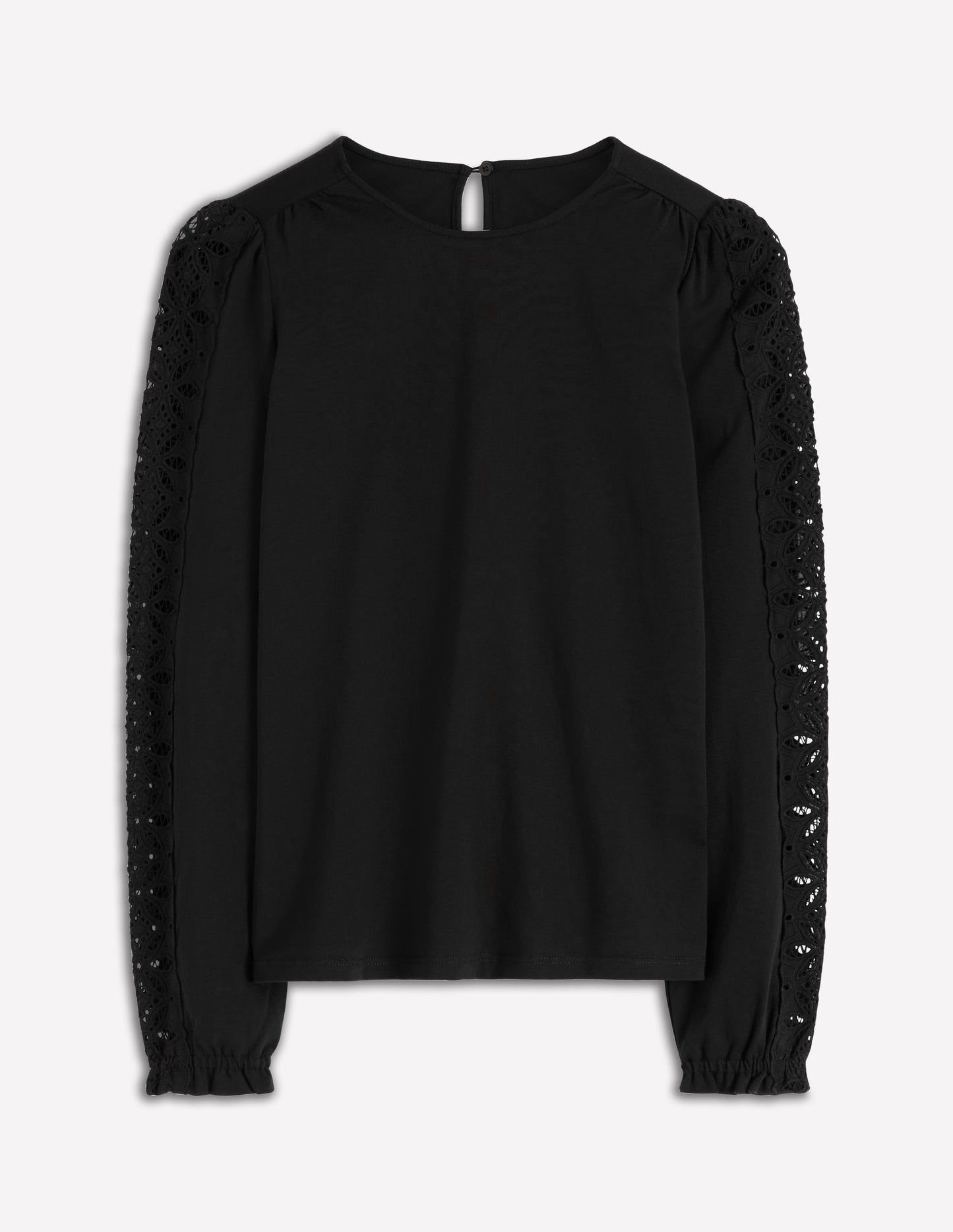 Scarlett Broderie Trim Top-Black