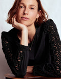 Scarlett Broderie Trim Top-Black
