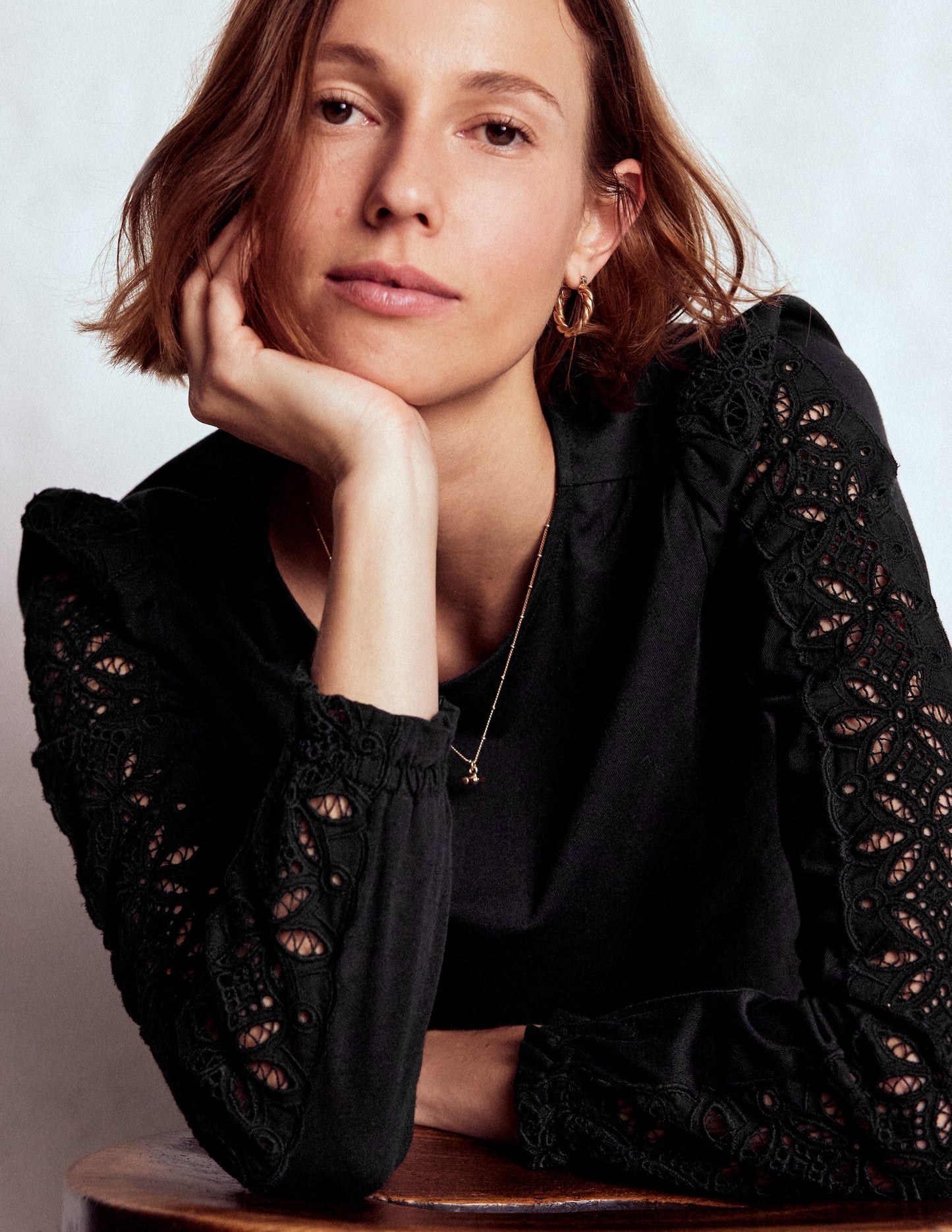 Scarlett Broderie Trim Top-Black