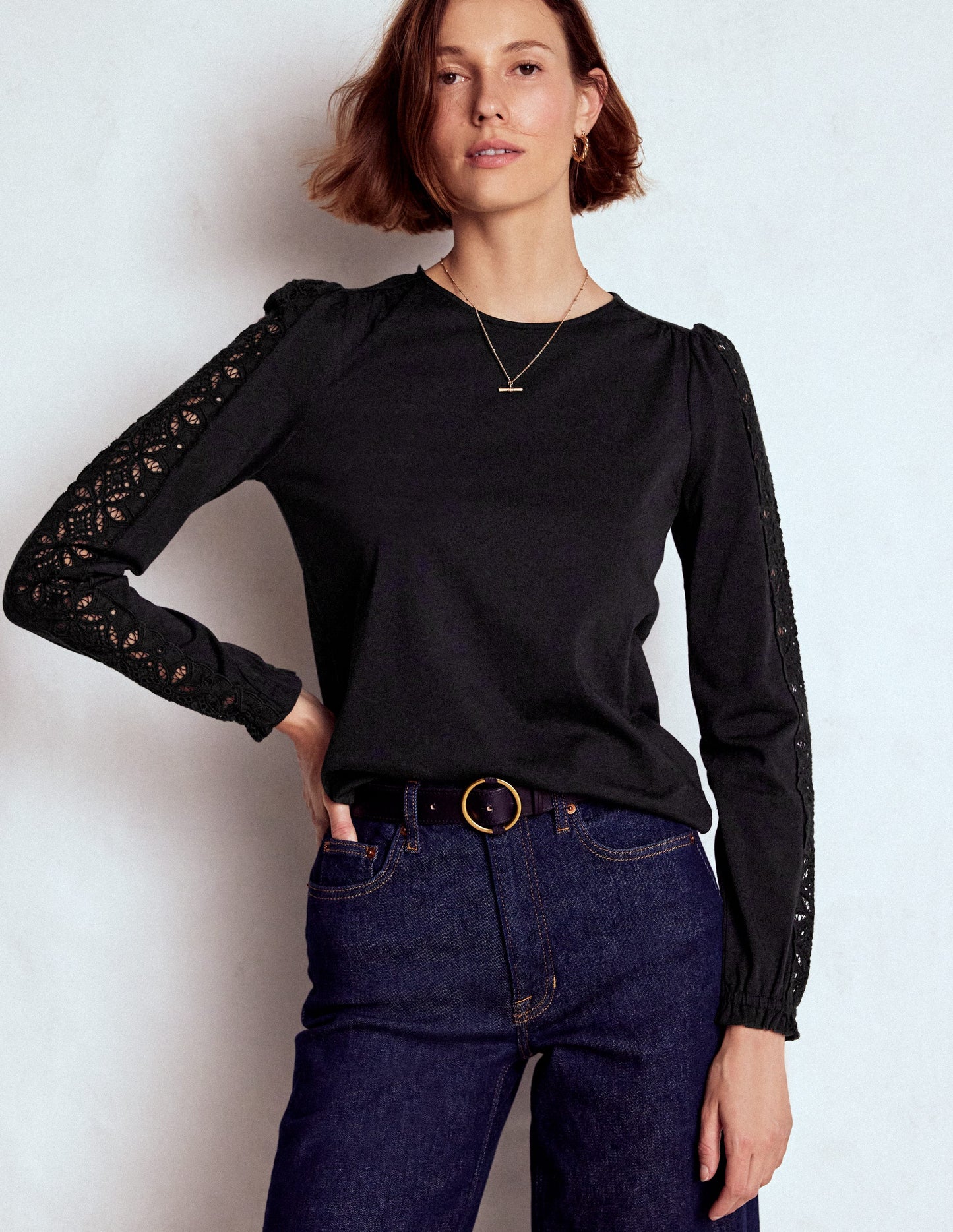 Scarlett Broderie Trim Top-Black