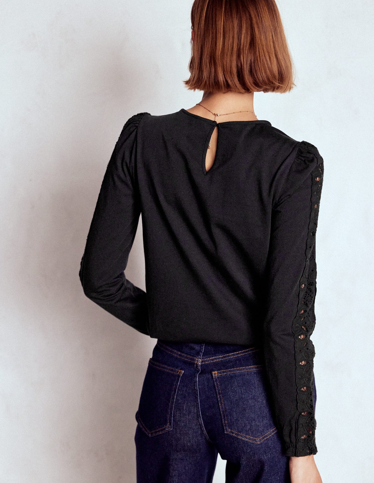 Scarlett Broderie Trim Top-Black