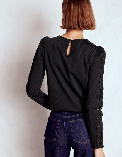 Scarlett Broderie Trim Top-Black-3
