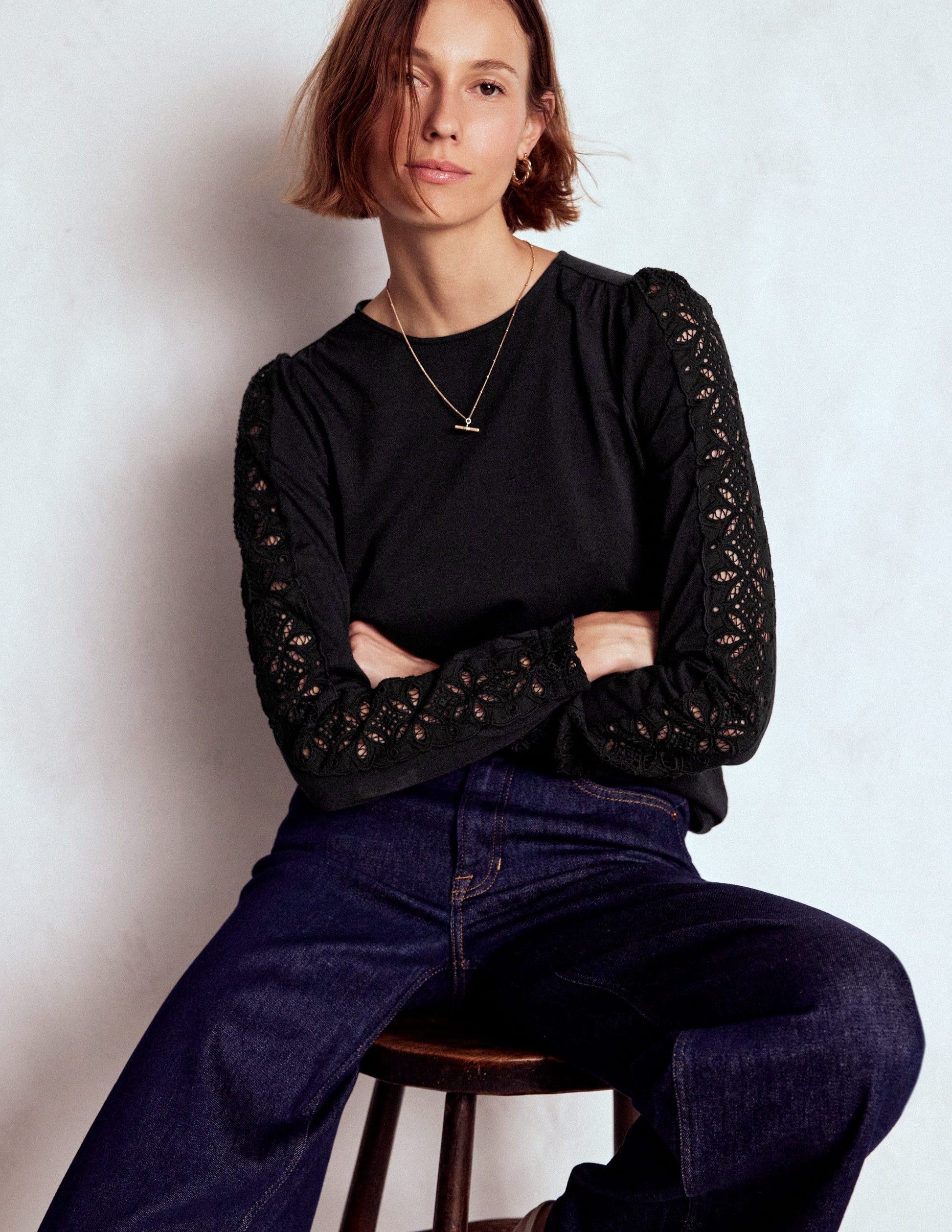 Scarlett Broderie Trim Top-Black-4