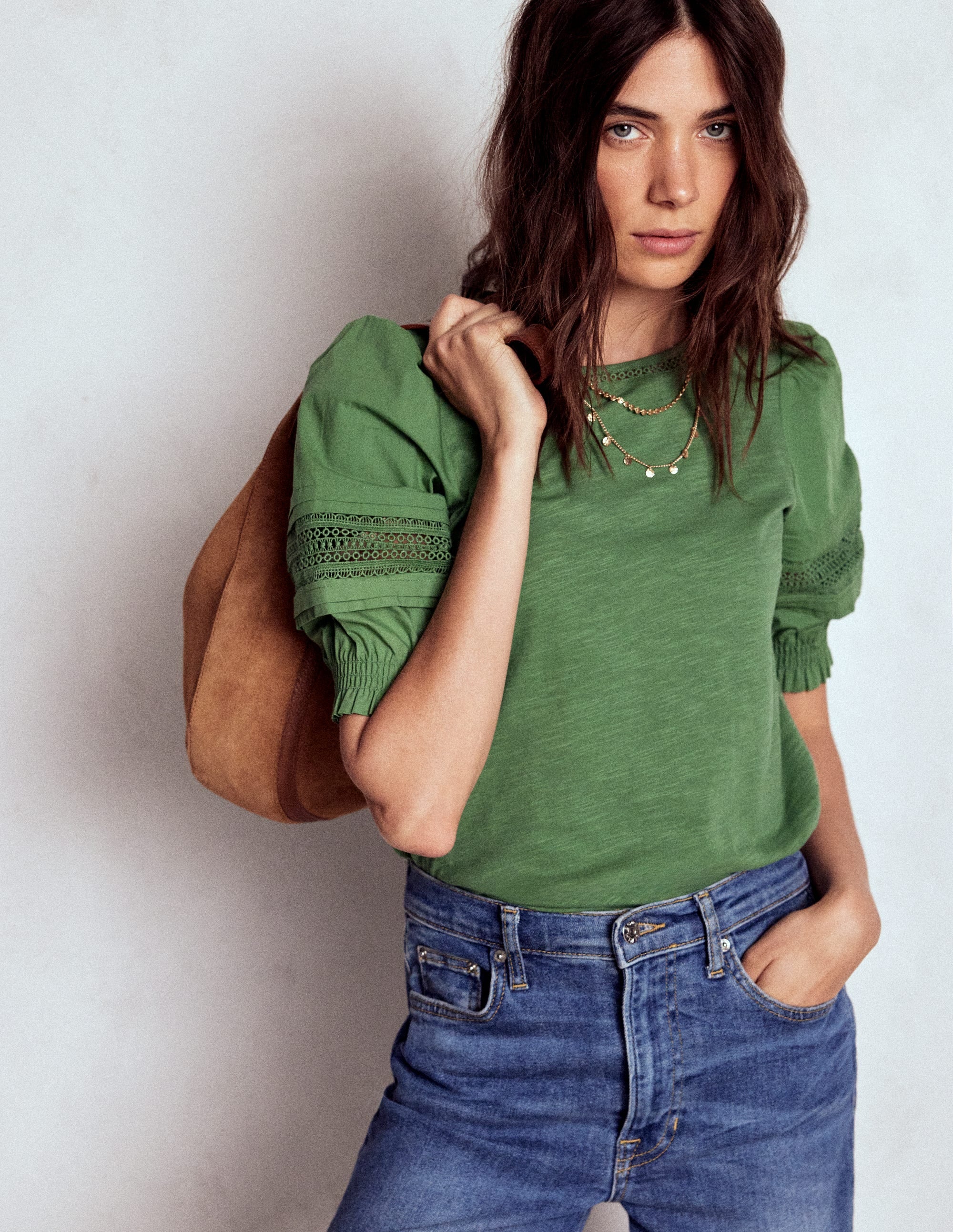 Lottie Puff Sleeve Top-Newt Green - Image 1