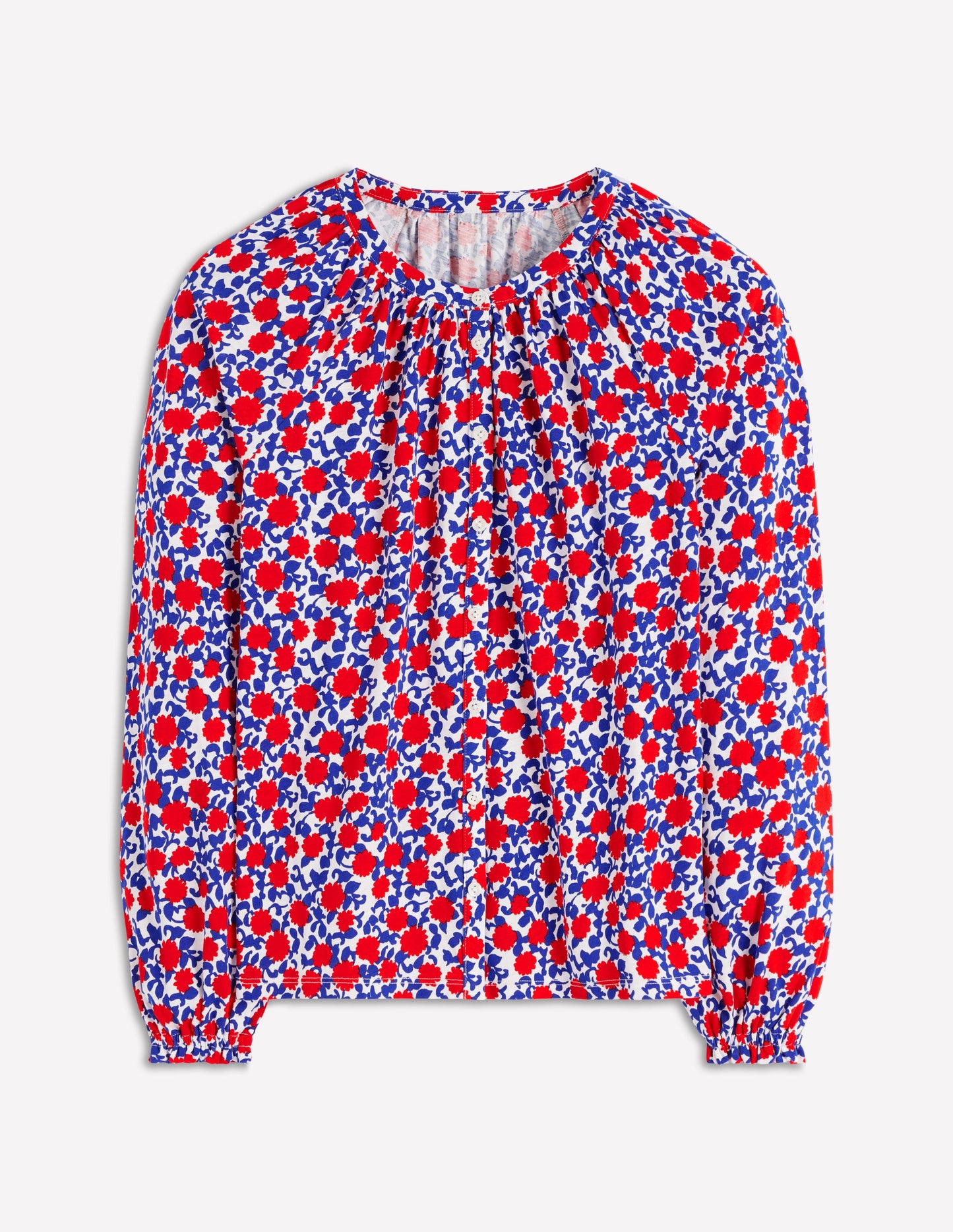 Isla Long Sleeve Jersey Shirt-Poppy Red, Floweret Vine