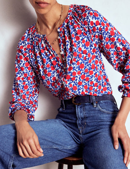 Isla Long Sleeve Jersey Shirt-Poppy Red, Floweret Vine-1